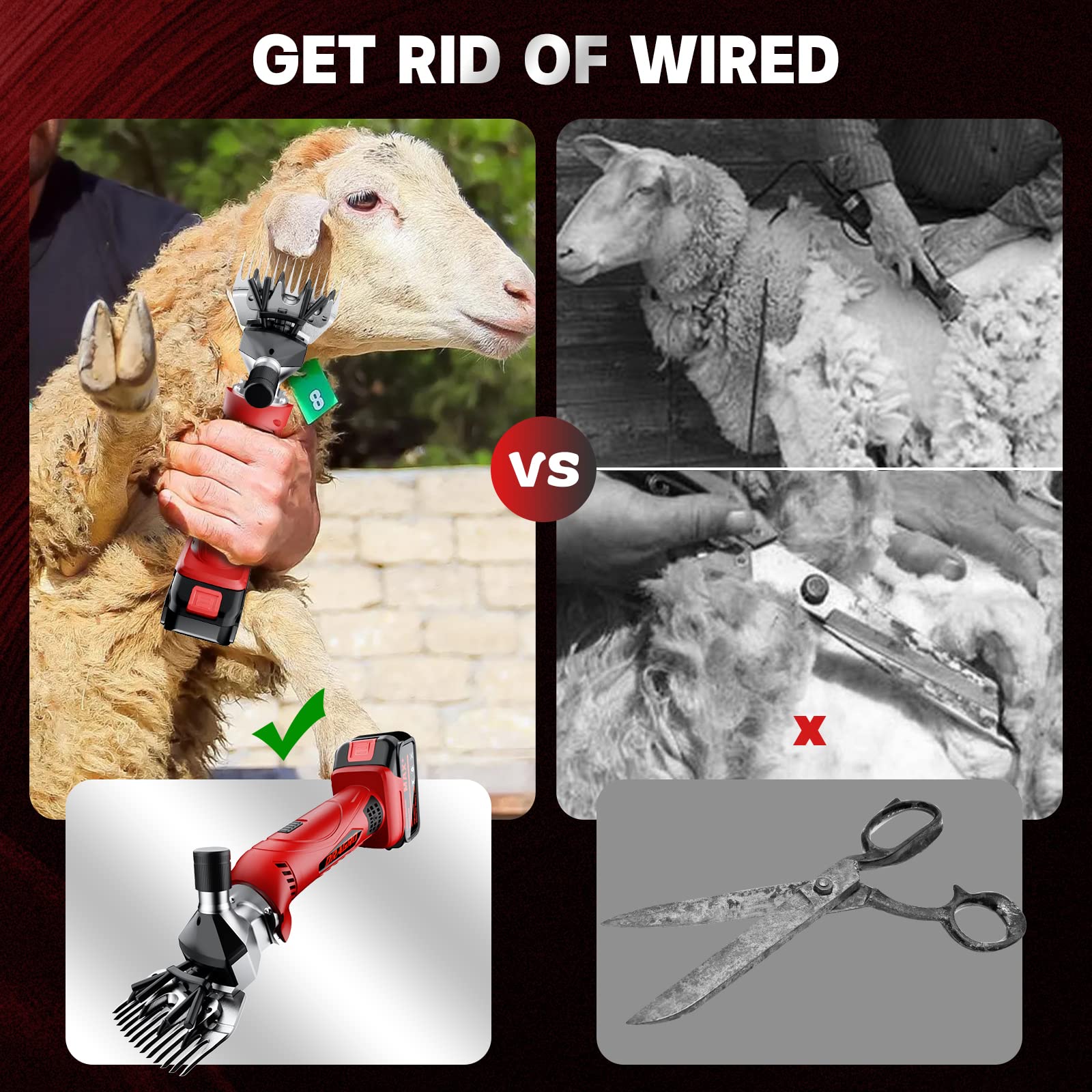 Dragro Cordless Electric Professional Sheep Shears, Sheep Clippers With 2 Pcs Rechargeable Lithium Battery, 6 Speeds Heavy Duty Animal Grooming Clippers For Sheep Alpacas Goats Horse