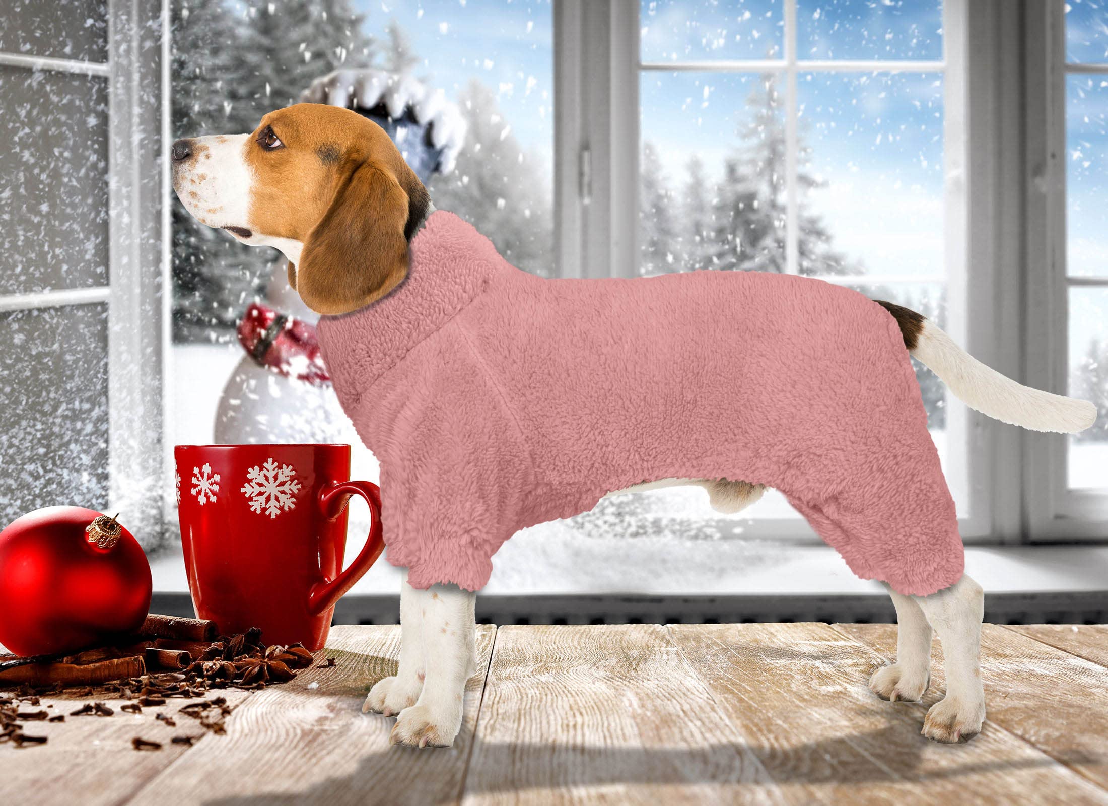 Fuzzy Dog Pajamas Turtleneck Dog Clothes Warm Soft Cozy Lightweight Dog Pjs Dog Sweaters For Large Dogs(Pink-L)
