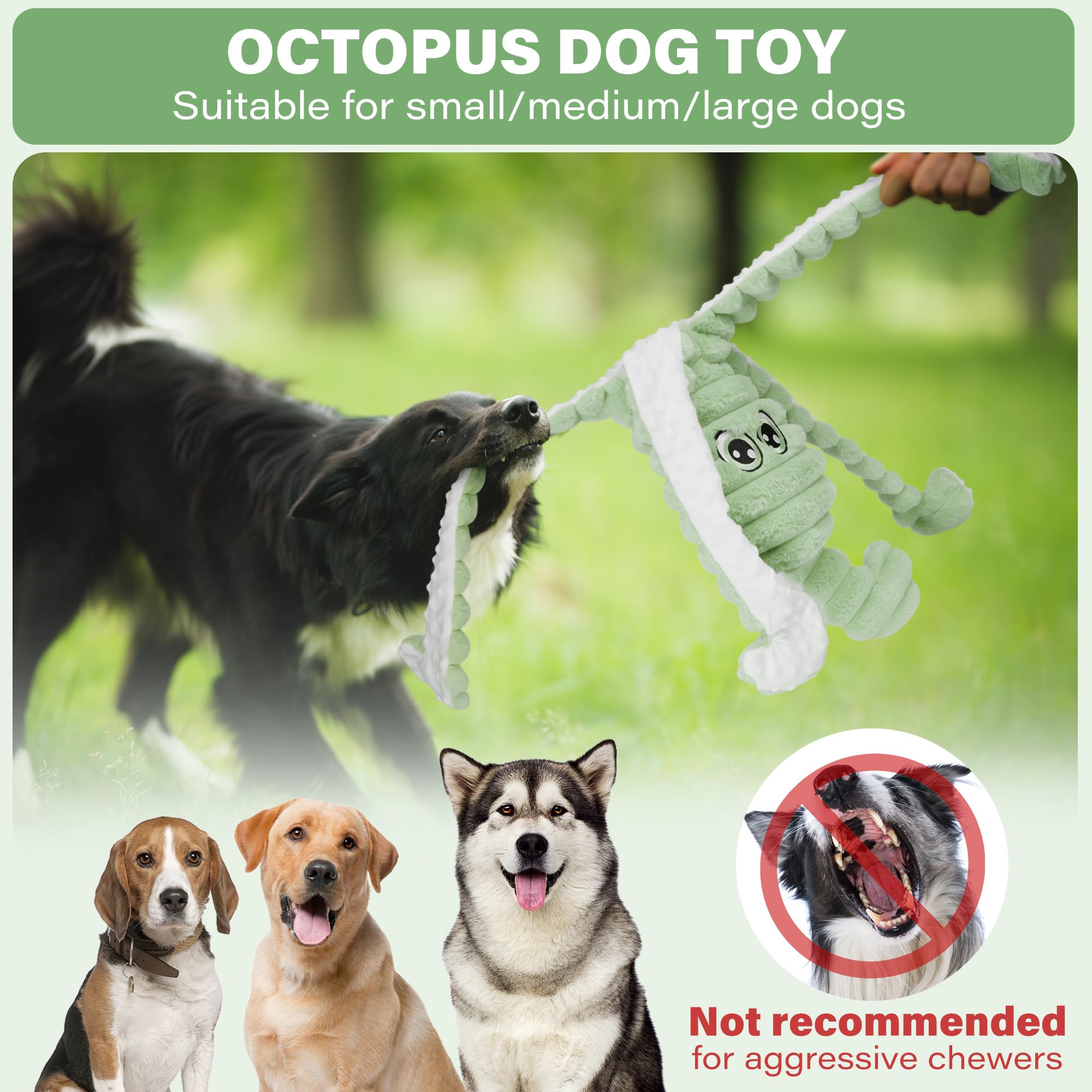 Prime Pets Dog Toys For Large Dogs, 27    Plush Octopus Dog Toy, Crinkle Squeaky Dog Toys, Pet Toy For Small Medium Large Dogs,