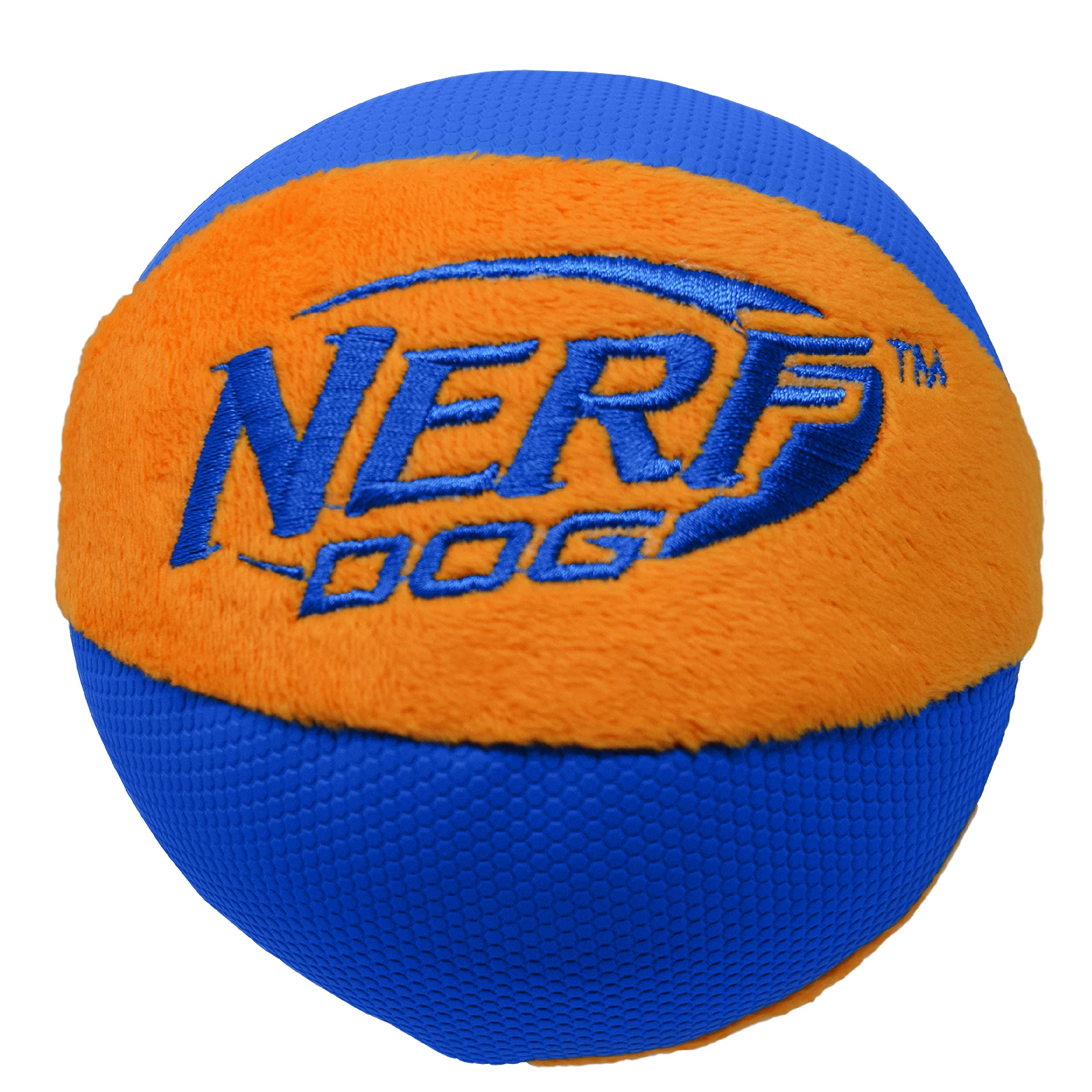 Nerf Dog Trackshot Ball Dog Toy With Interactive Squeaker And Crunch, Lightweight, Durable And Water Resistant, 4.5 Inches, For Medium/Large Breeds, Single Unit, Blue/Orange
