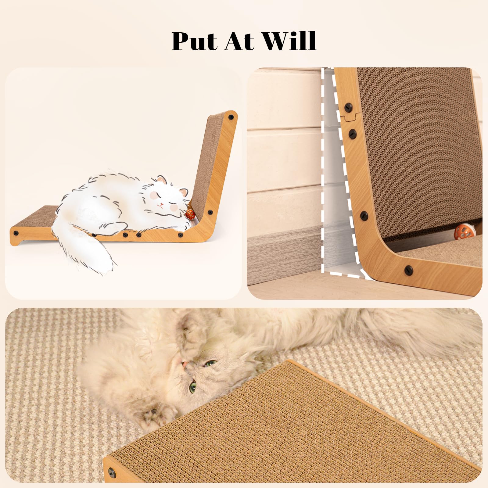Cheerhome Pets Widen Cat Scratcher L Shaped Cat Scratching Board For Indoor Cats 12.6''X23.6'' Vertical Cat Scratch Cardboard Ca