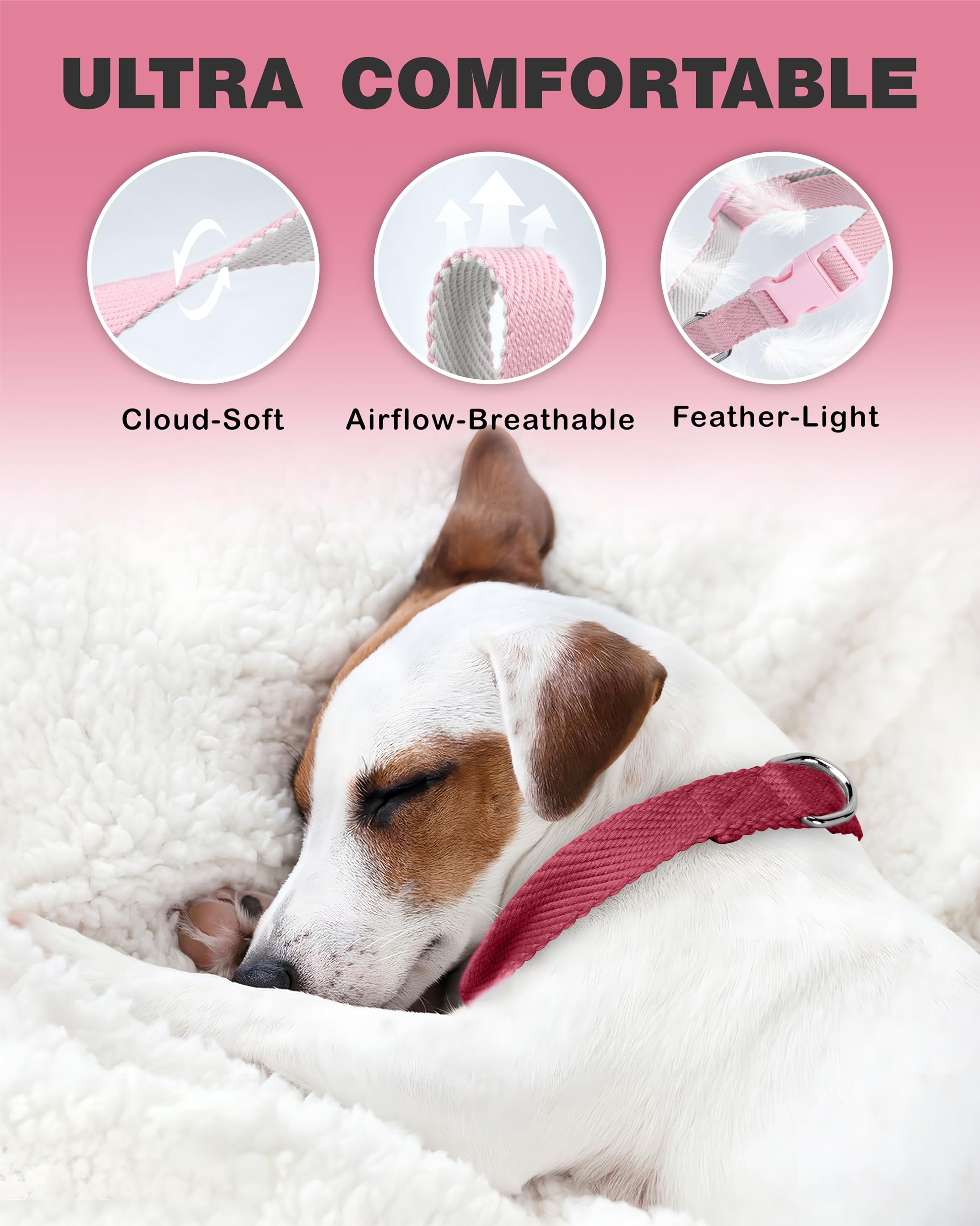 Dynmeow Soft And Breathable Cotton Dog Collar, Durable Adjustable Heavy-Duty Pet Collar With Quick-Release Buckle, Lightweight F