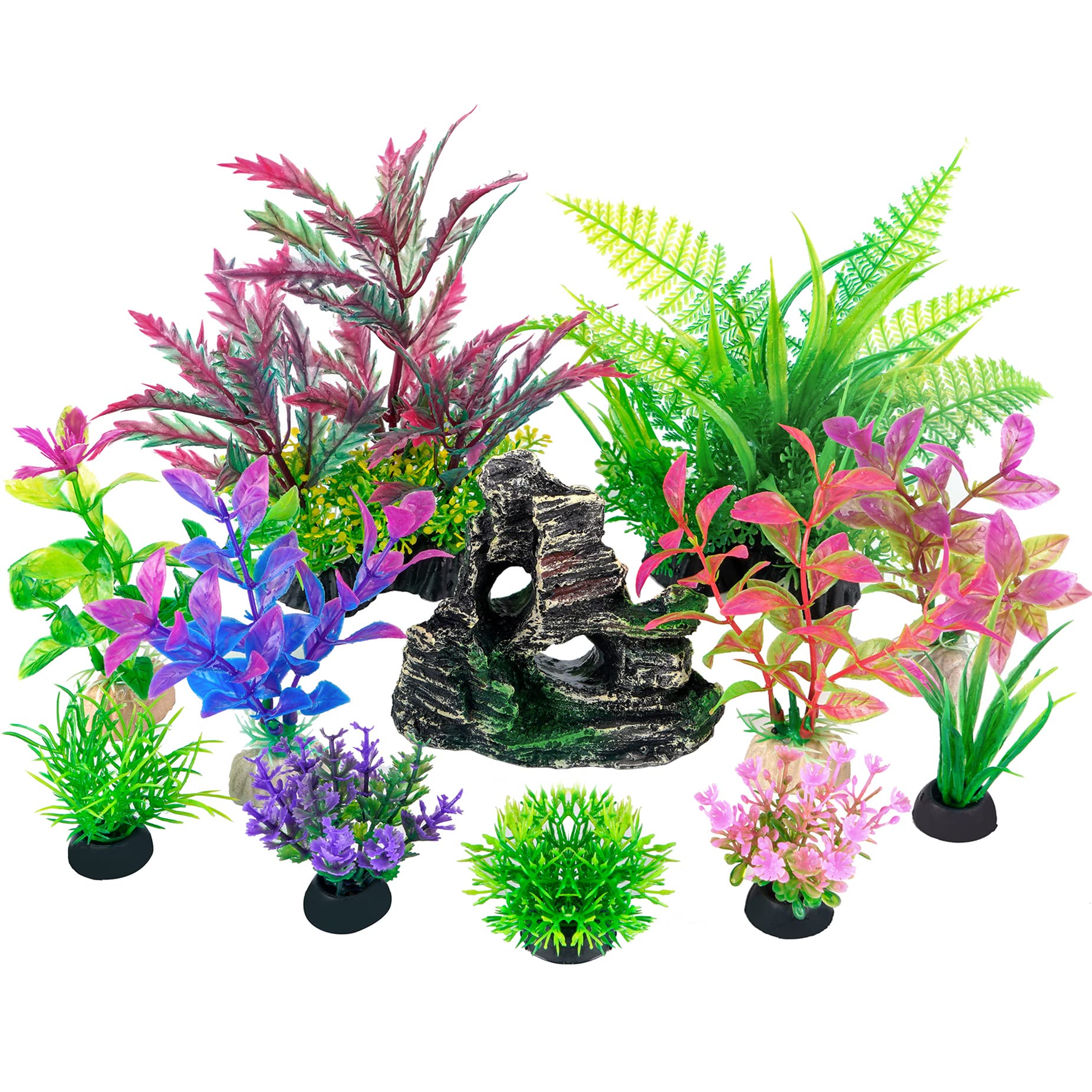 Ameliade Fish Tank Decorations Aquarium Artificial Plastic Plants Decor Set, Goldfish Turtle Betta Fish Tank Grass Accessories Small Fish Bowl Decorations Kit