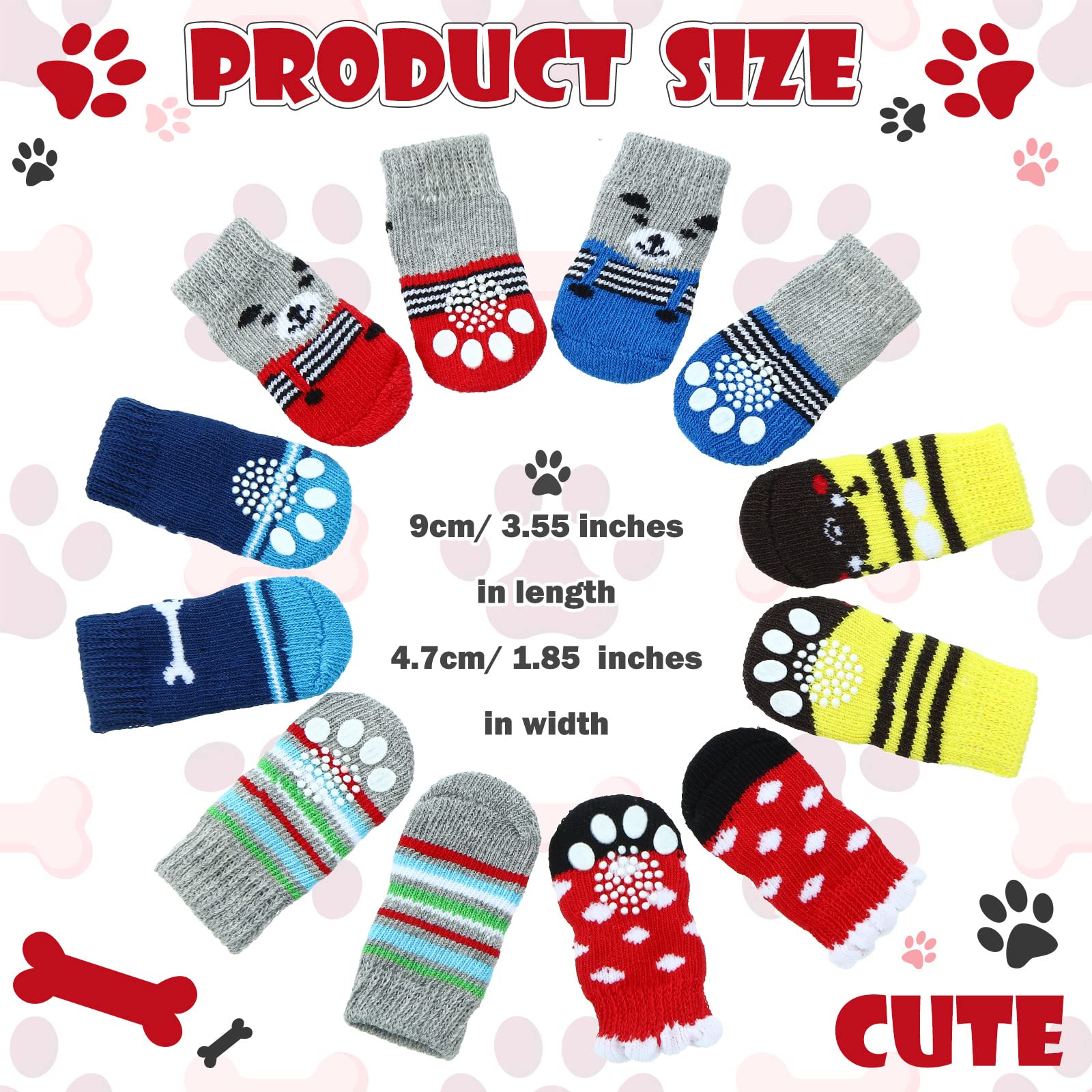 24 Pieces Dog Socks For Small Medium Dogs Non Slip Skid Pet Puppy Doggie Grip Socks Paw Protectors Indoor Traction Control Socks For Hardwood Floor Protection, 6 Styles(Large)