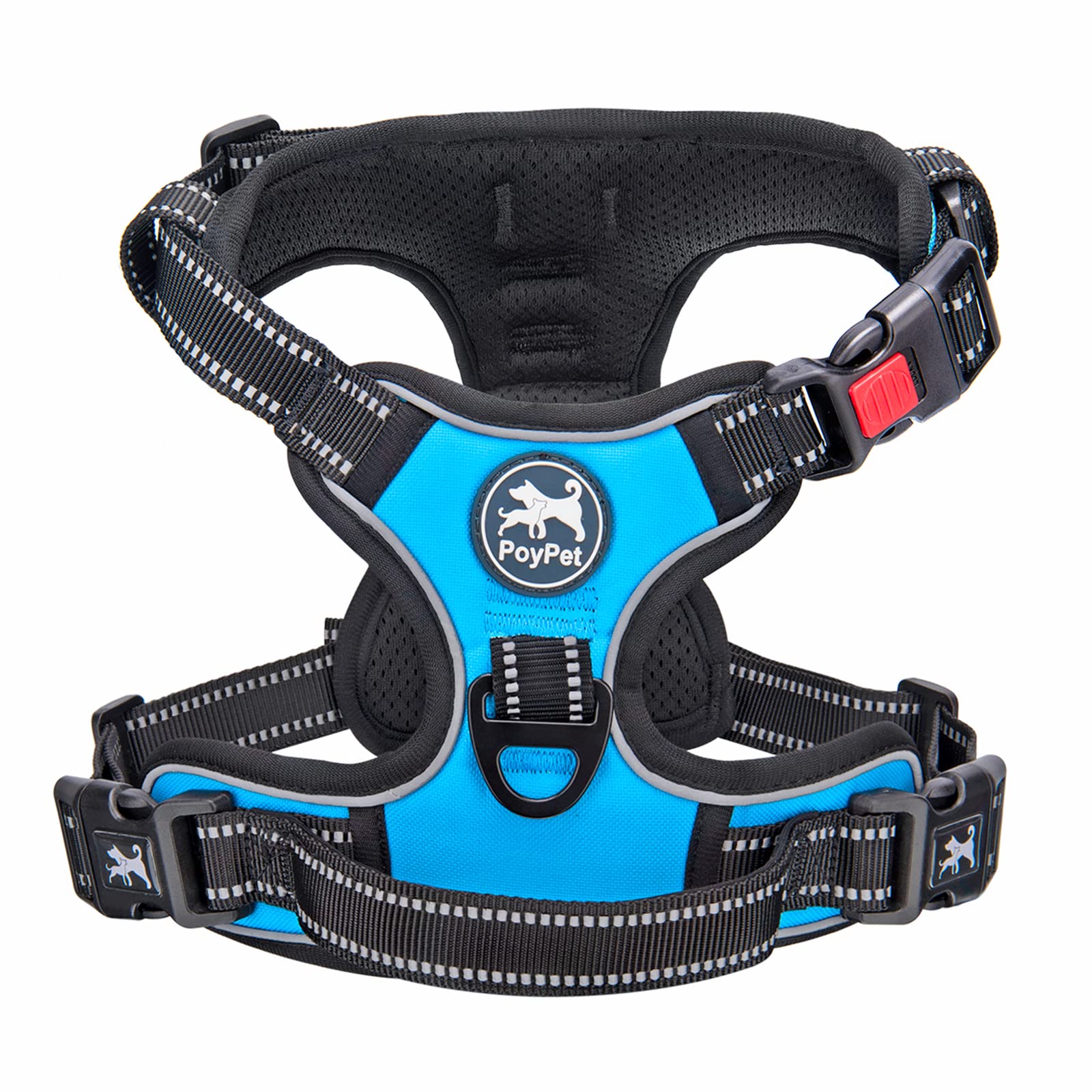 Poypet No Pull Dog Harness, No Choke Front Clip Dog Reflective Harness, Adjustable Soft Padded Pet Vest With Easy Control Handle For Small To Large Dogs(Blue,L)