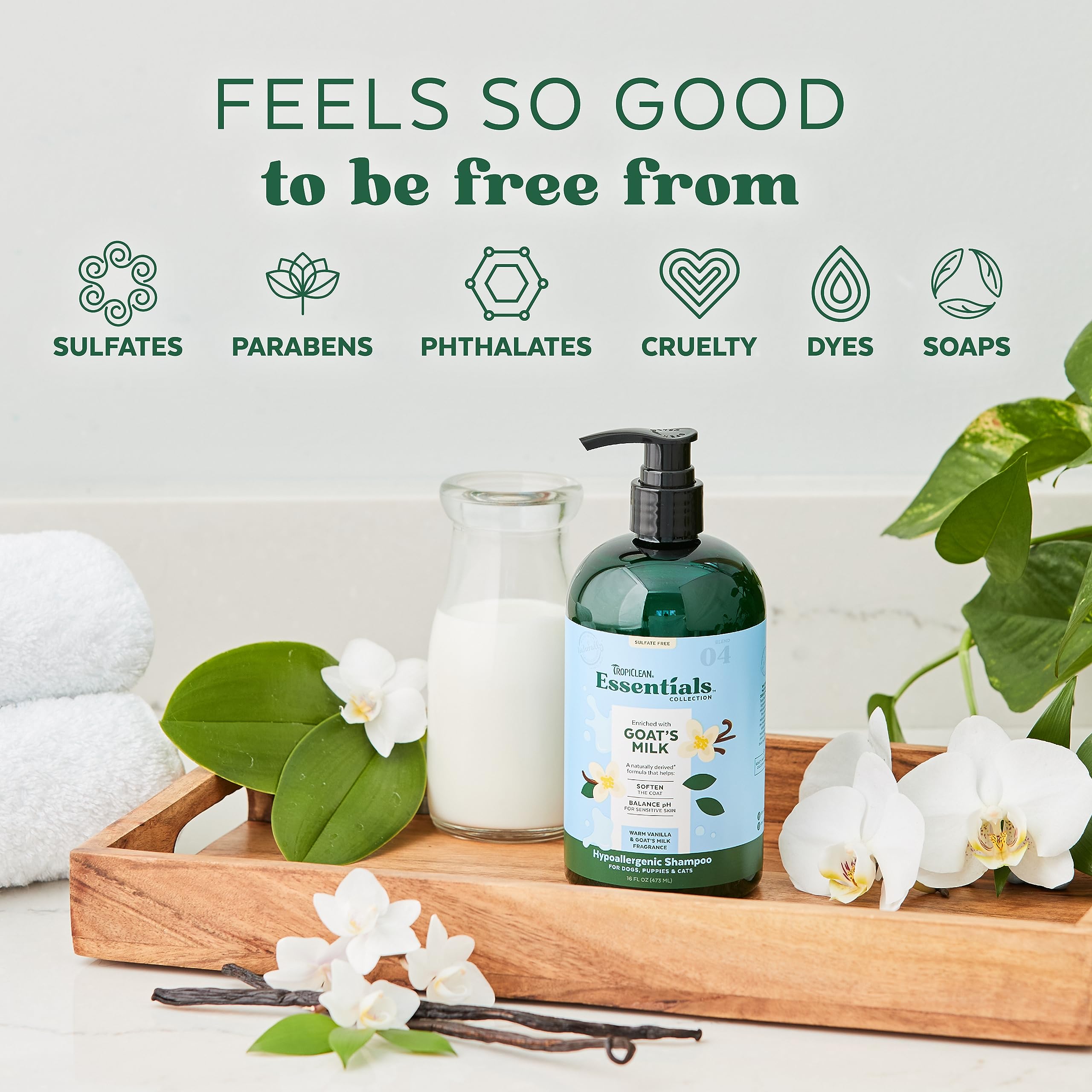 Tropiclean Essentials Goat'S Milk Hypoallergenic Shampoo For Dogs, Puppies, & Cats - Soften The Coat - Balanced Ph For Itchy & S