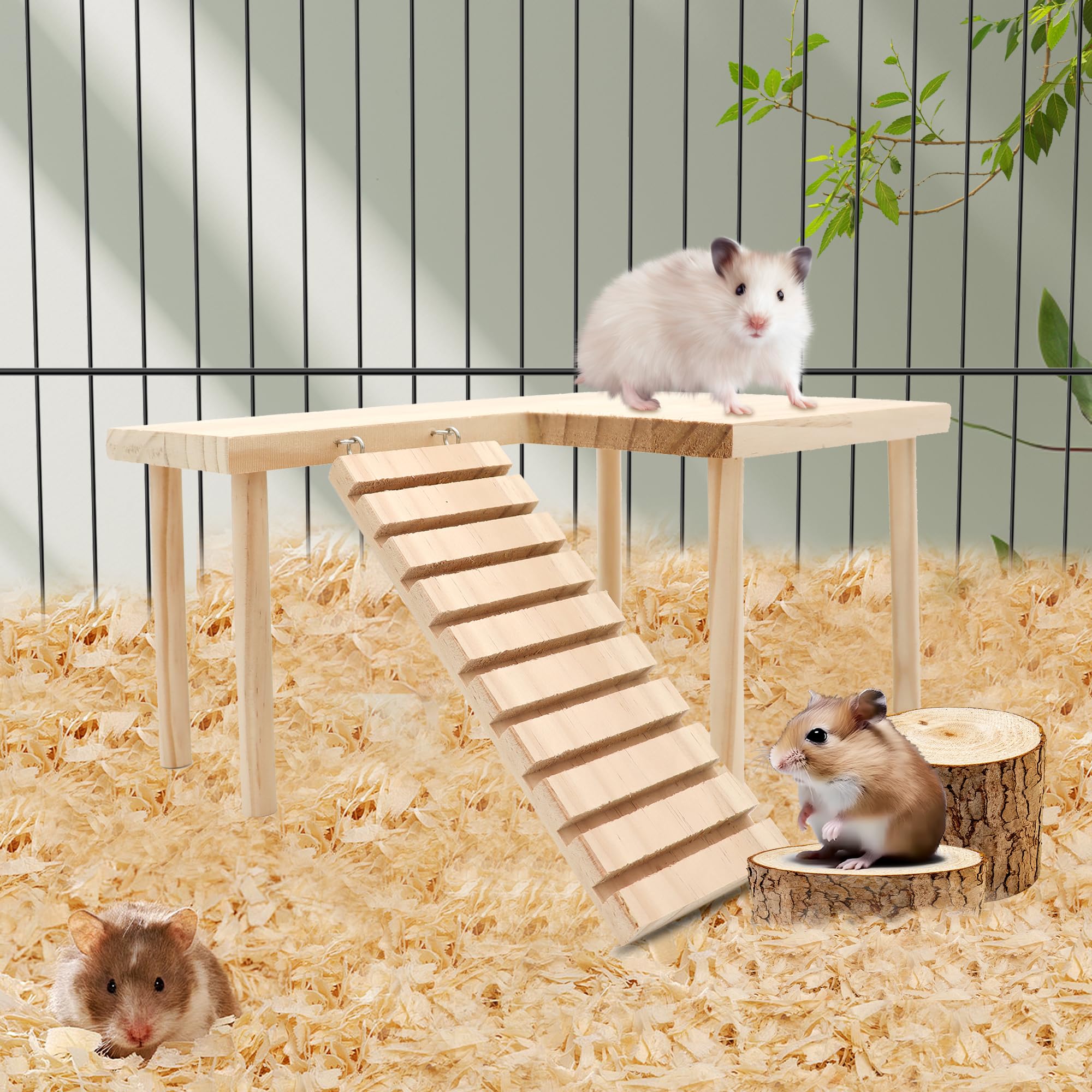 Dvhey Hamster Wooden Platform With Legs Small Animal Climbing Ladder Standing Rat Guinea Perch Chew Toy Cage Accessories (Platfo