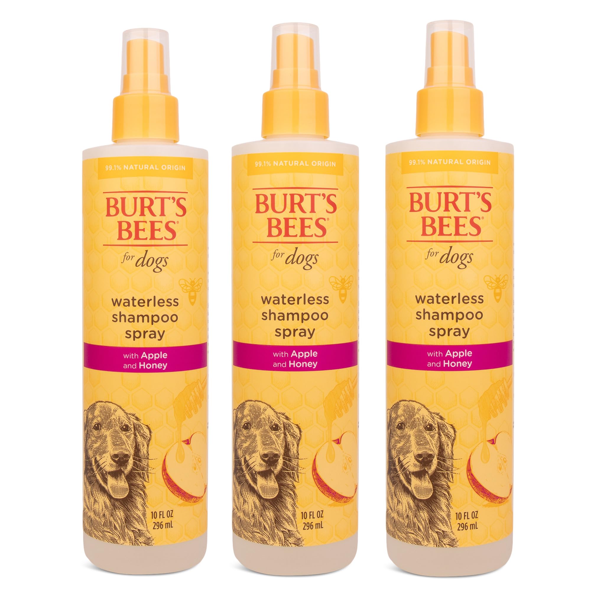 Burt'S Bees For Pets Waterless Shampoo Spray For Dogs With Apple And Honey, 3Pk, 99.1% Natural Origin Formulas, Waterless Dog Sh