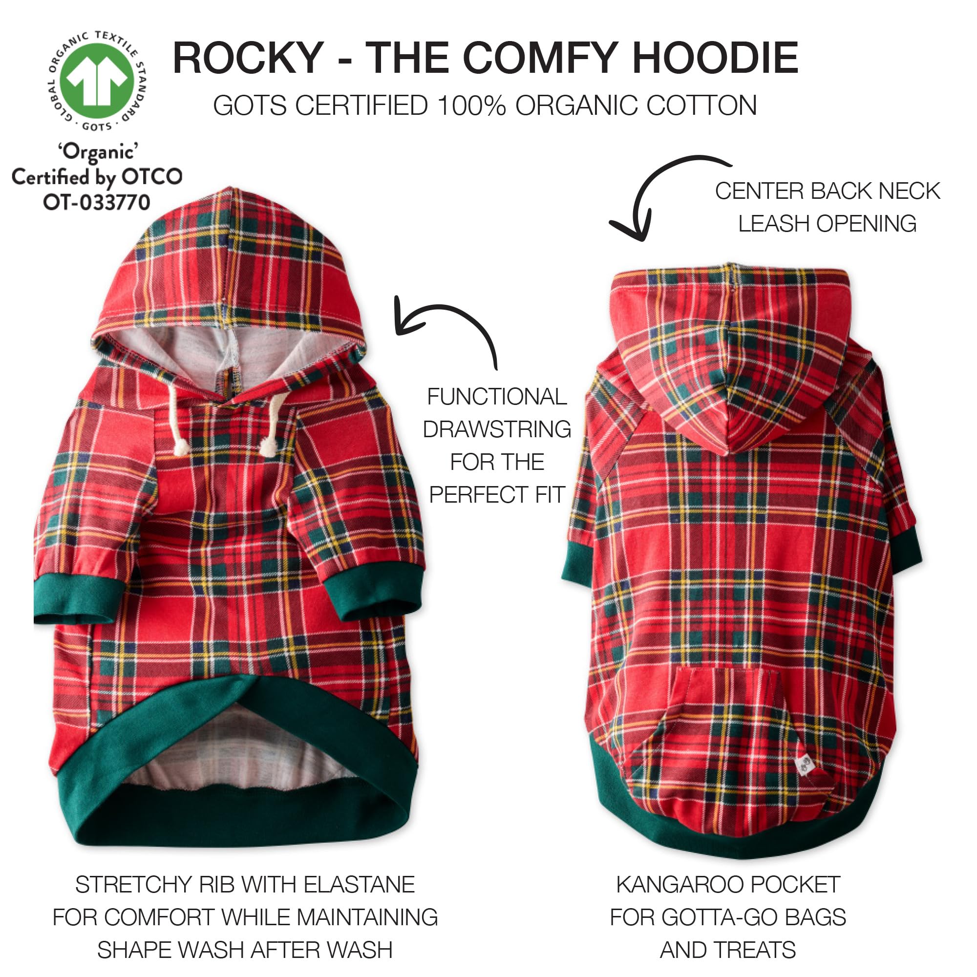 Pet Passion 100% Organic Cotton Dog Hoodie Pet Coat for Small, Medium and Large Dogs, Royal Stewart Plaid, Small