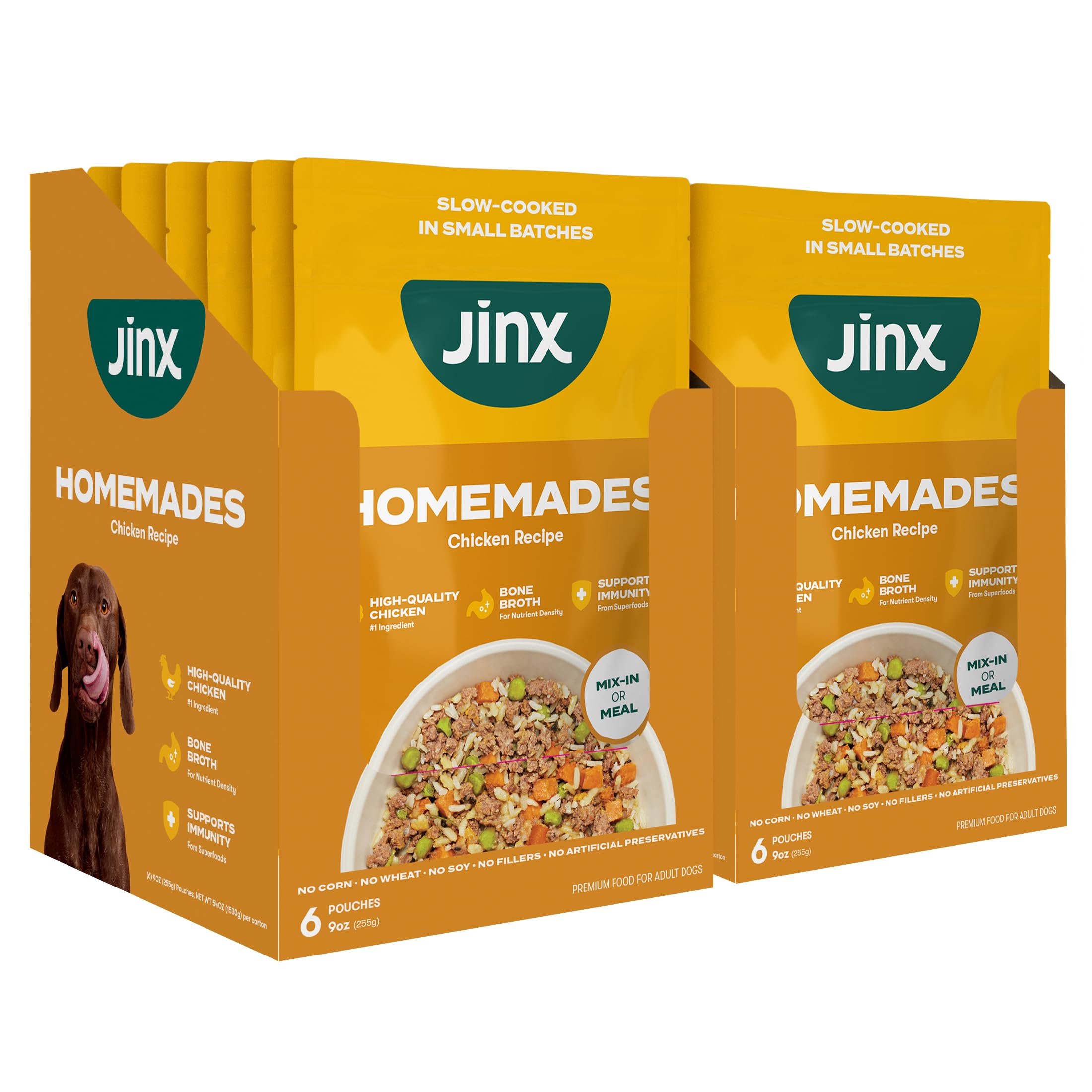 Jinx Chicken Wet Dog Food Topper, Mix with Dry Dog Food, Made with Real Chicken, Bone Broth & Brown Rice, No Fillers, Puppy, Adu