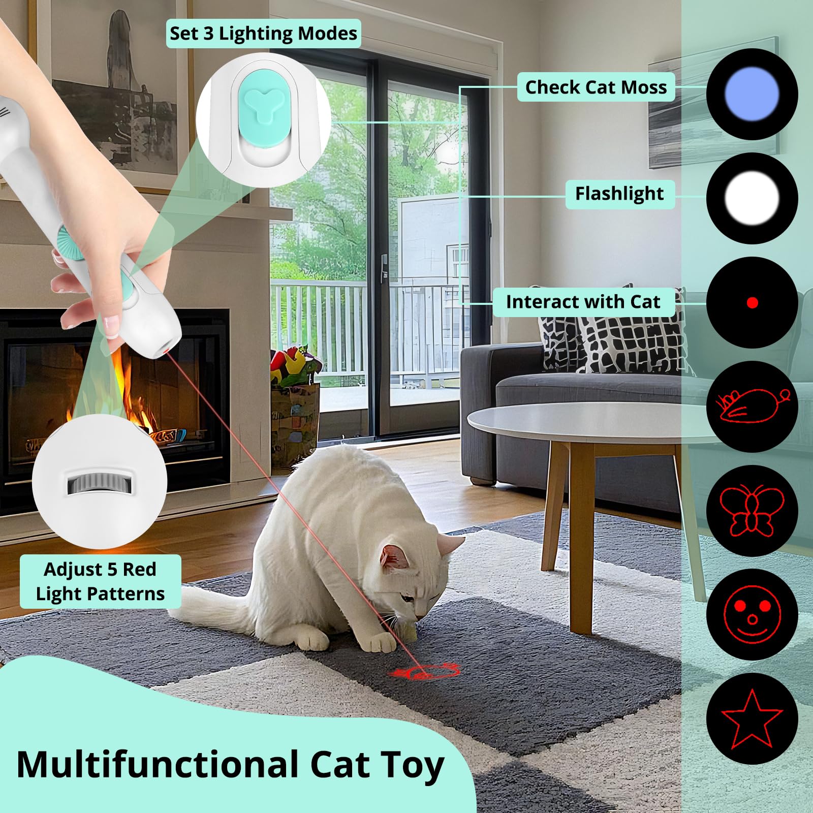 Tbteek Cat Toy, 2In1 Light And Retractable Pole With Feather, Rechargeable, Long Range 5 Modes, Interactive Toy For Indoor Cat K