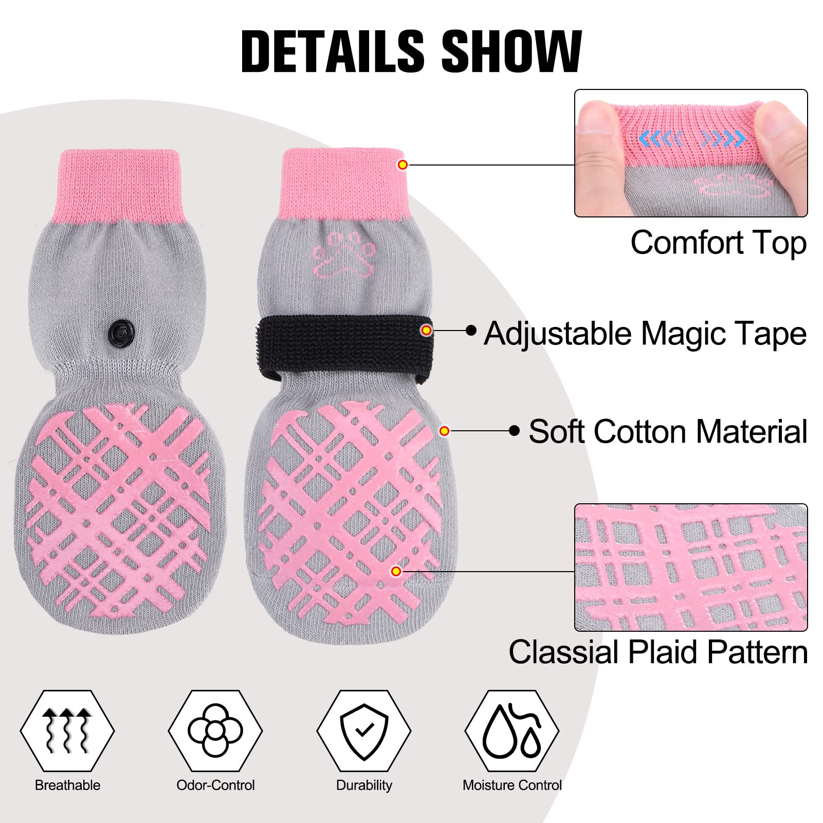 Beautyzoo Dog Socks - Prevent Licking, Hardwood Floor Protection - Shoes For Small, Medium, Large Dogs - Double Side Grips, Trac