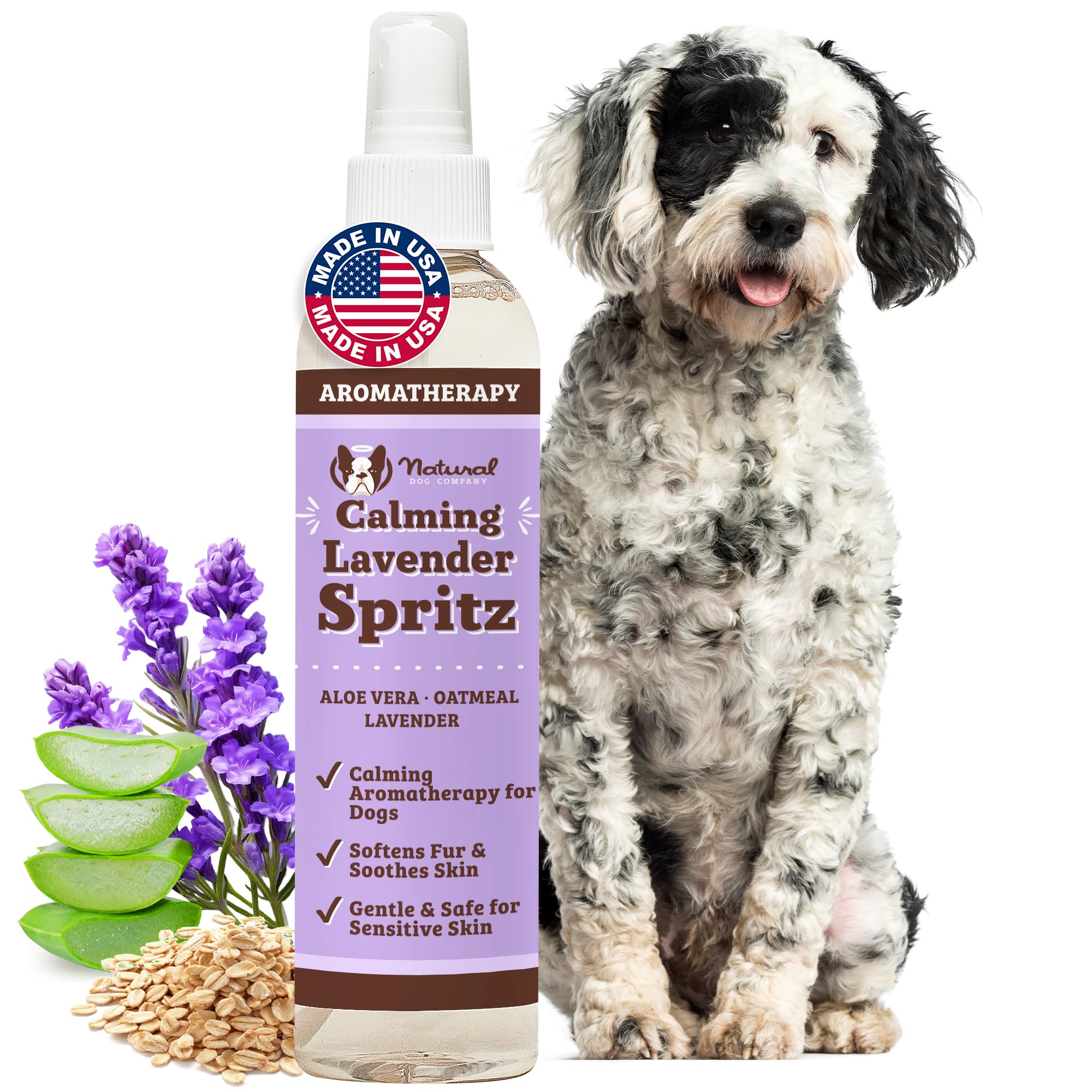 Natural Dog Company Calming Lavender Spritz For Dogs, 8Oz - Deodorizing & Moisturizing, Soothes Skin, Conditions Coat, Hypoaller