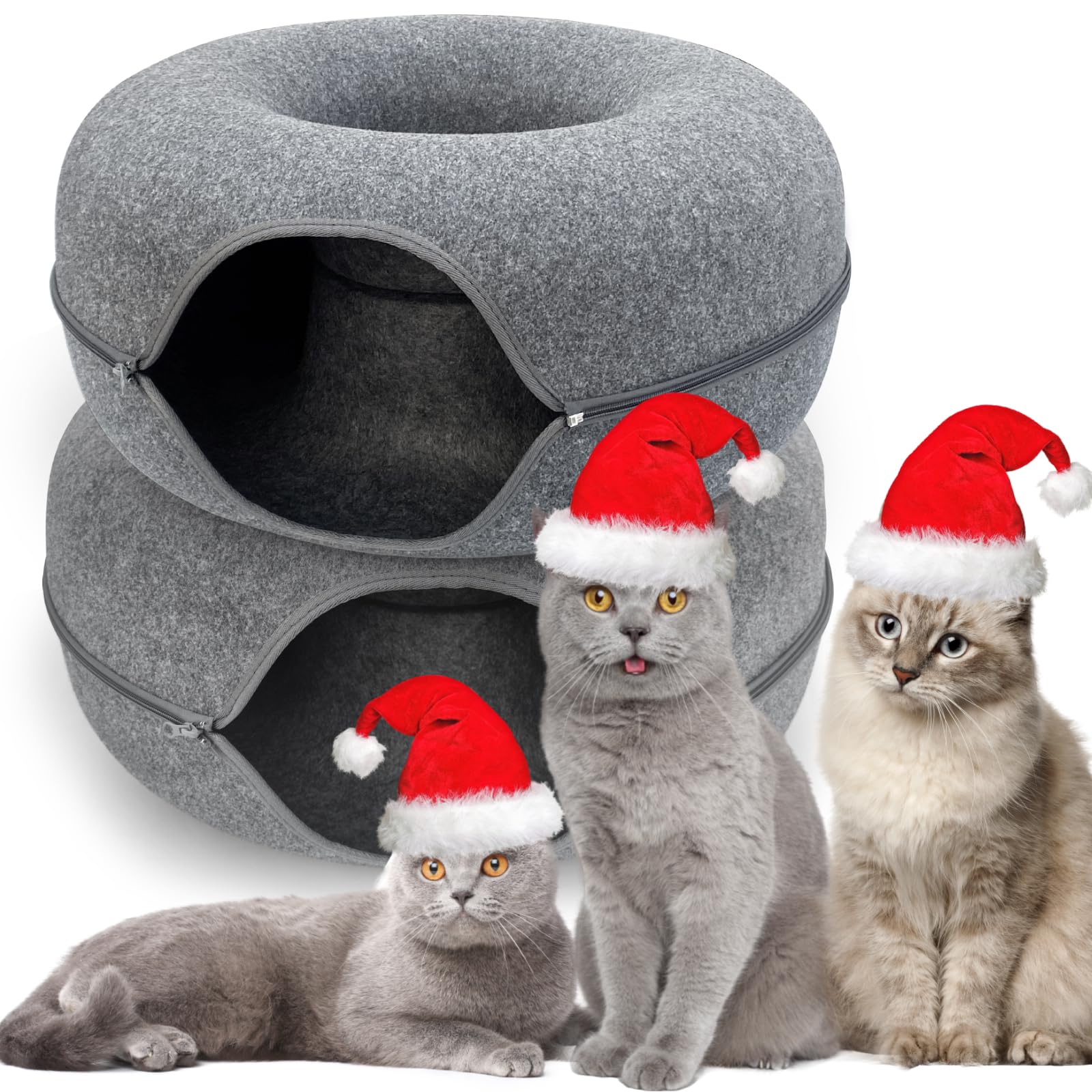 2 Pack Cat Donut Tunnel, Cat Tunnel Bed For Indoor, Scratch Resistant Donut Bed. (Grey, 19 Inch 2 Pack)