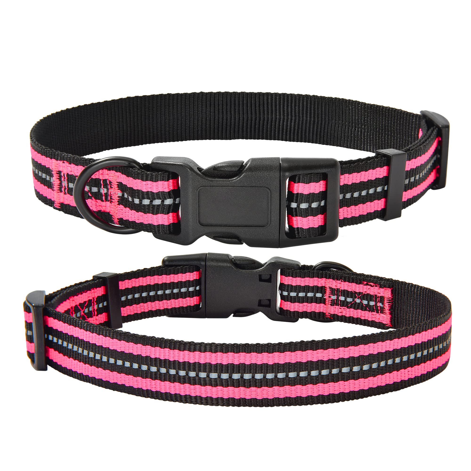 Mile High Life Reflective Dog Collar | Nylon Pet Collars Wiith Buckle | Light Weight Puppy Collars | Pink Dog Collars For Large 