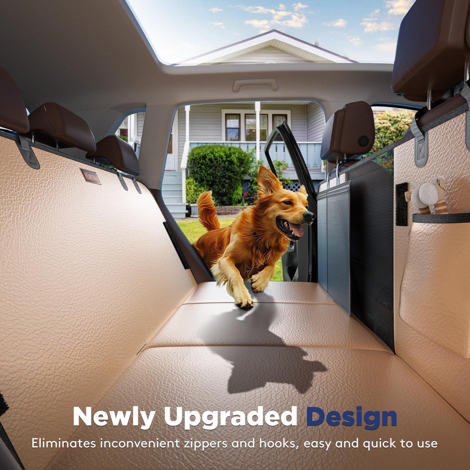 Furtime Dog Car Seat Cover For Back Seat, Upgraded Pu Leather Back Seat Extender With Hard Bottom Holds 400Lbs, Waterproof Anti-