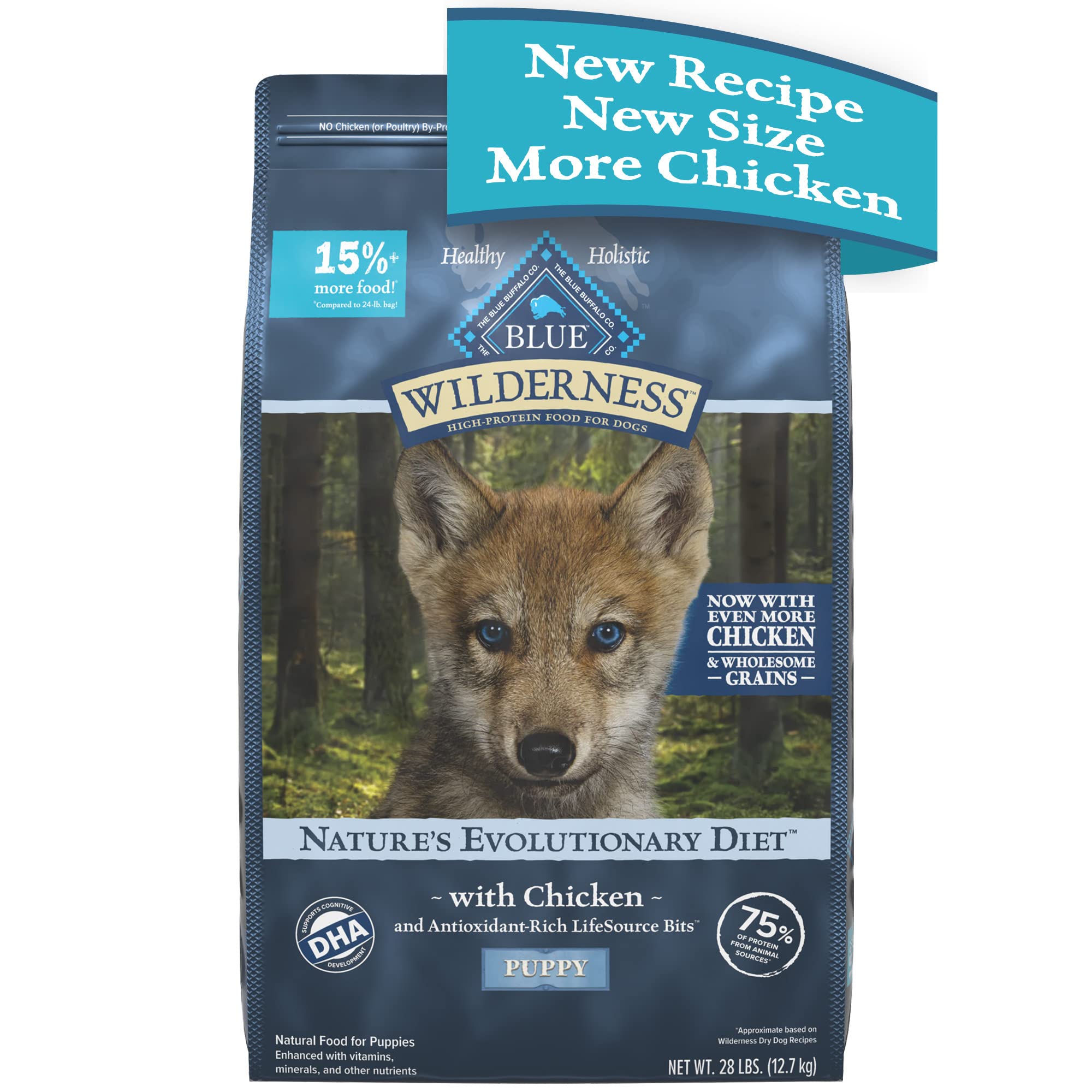 Blue Buffalo Wilderness High-Protein Natural Dry Food for Puppies, Chicken Recipe, 28-lb. Bag