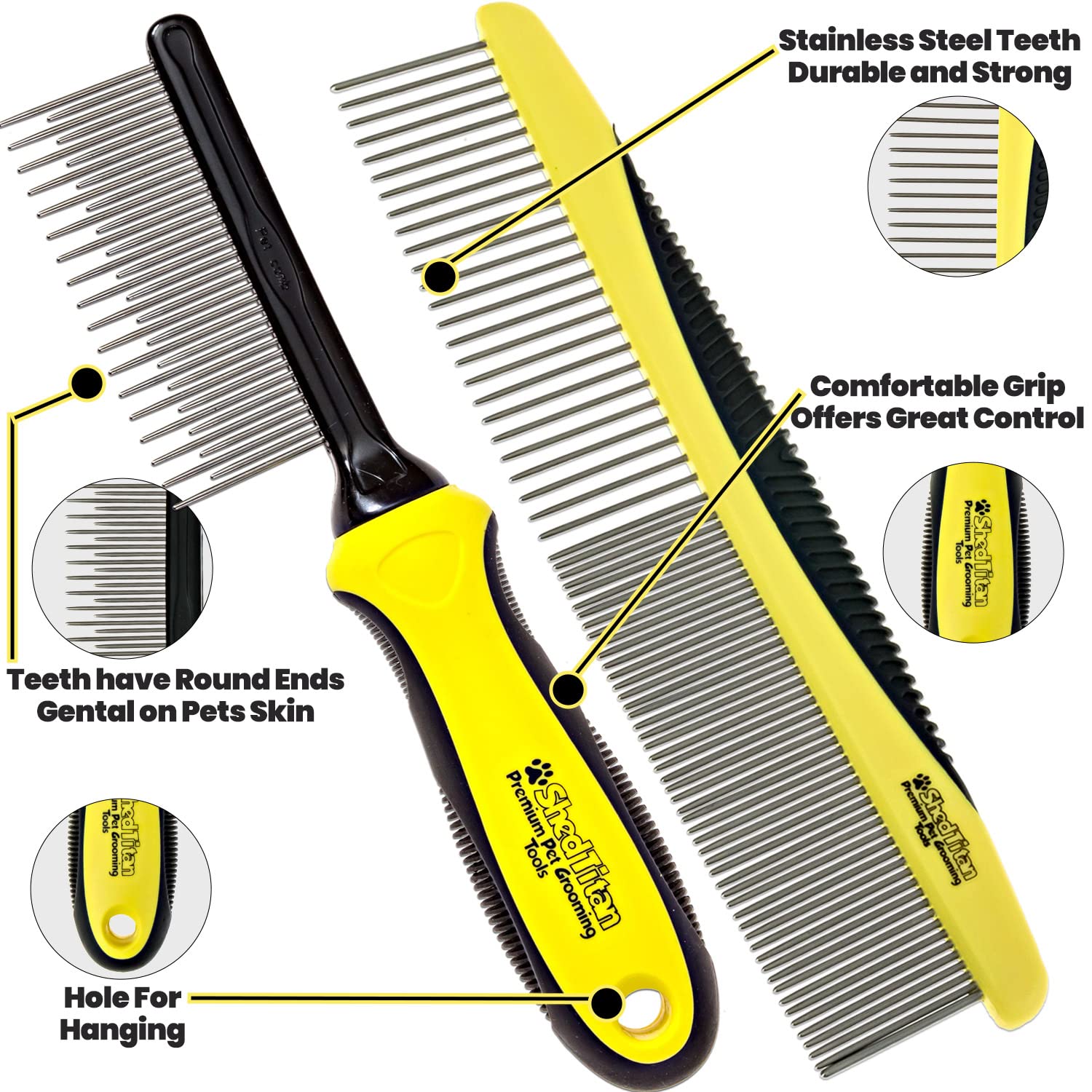 Shedtitan Metal Dog Comb For Matted Hair & Detangler Combs Set - Remove Tangles & Matted Fur - Easy Safe Cat & Dog Combs For Grooming Doodles