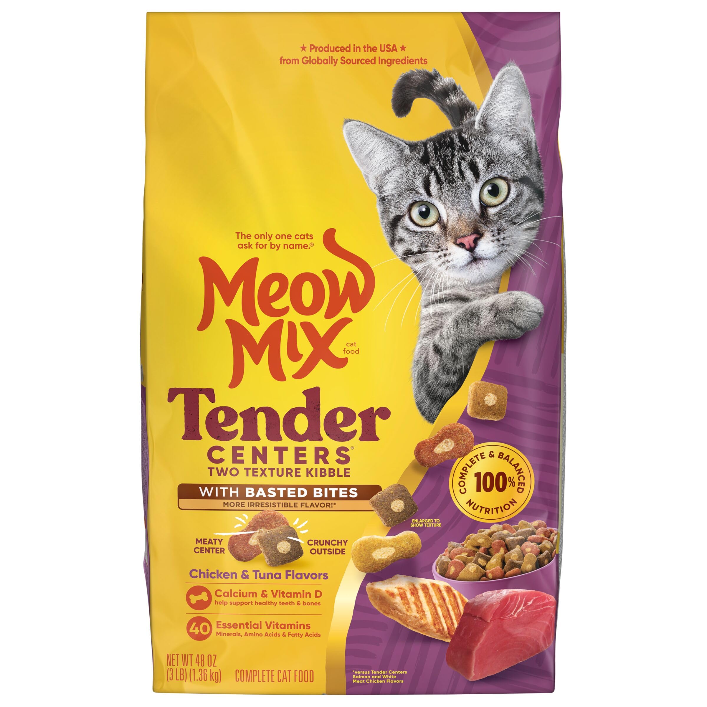 Meow Mix Tender Centers Basted Bites Chicken and Tuna Flavor, 3 Pound, Crunchy Outside Meaty Inside