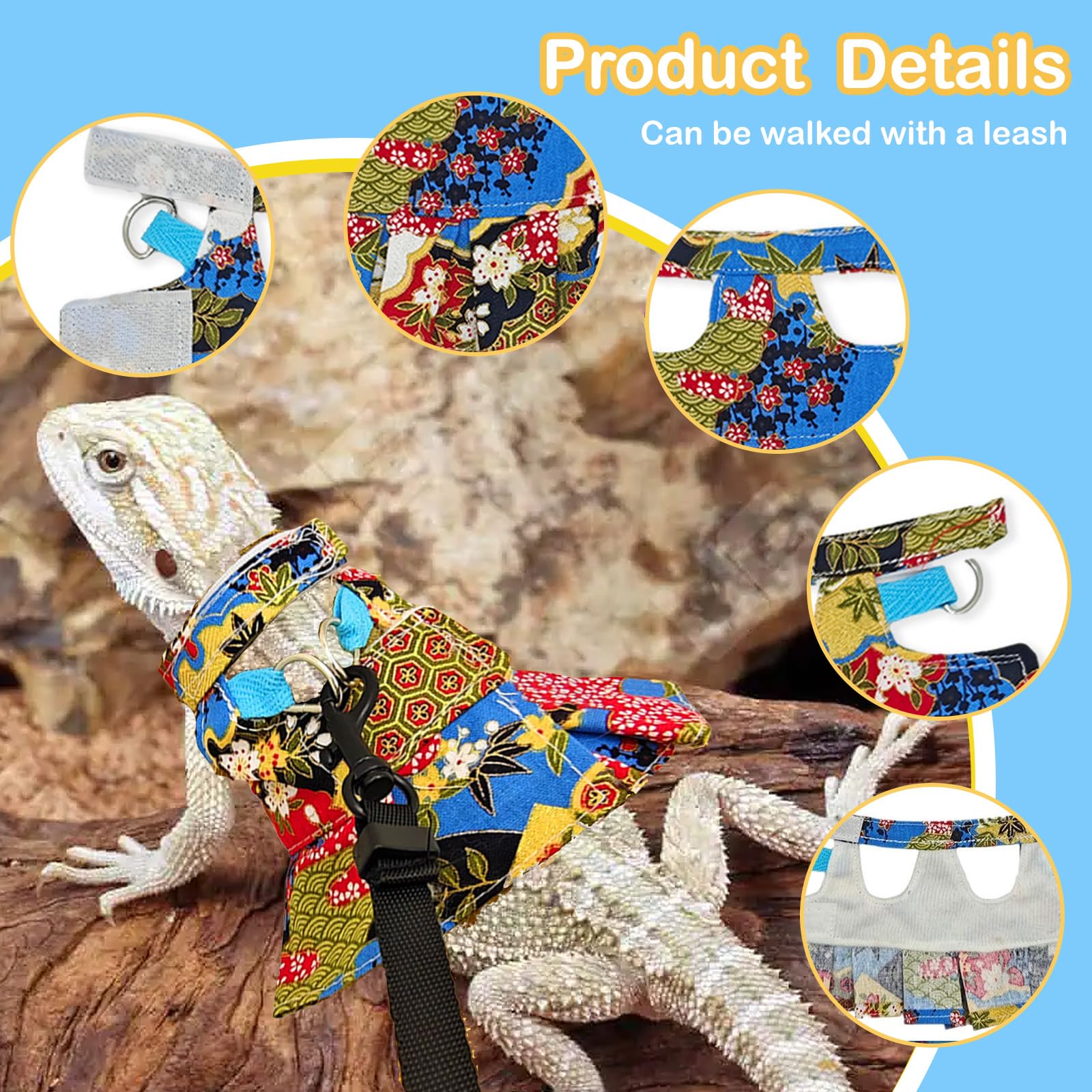 Lizard Harness Dress And Leash, Adjustable Hamster Ferret Harness And Leash Set, No-Pull Walking Vest For Lizard Small Animal Ge