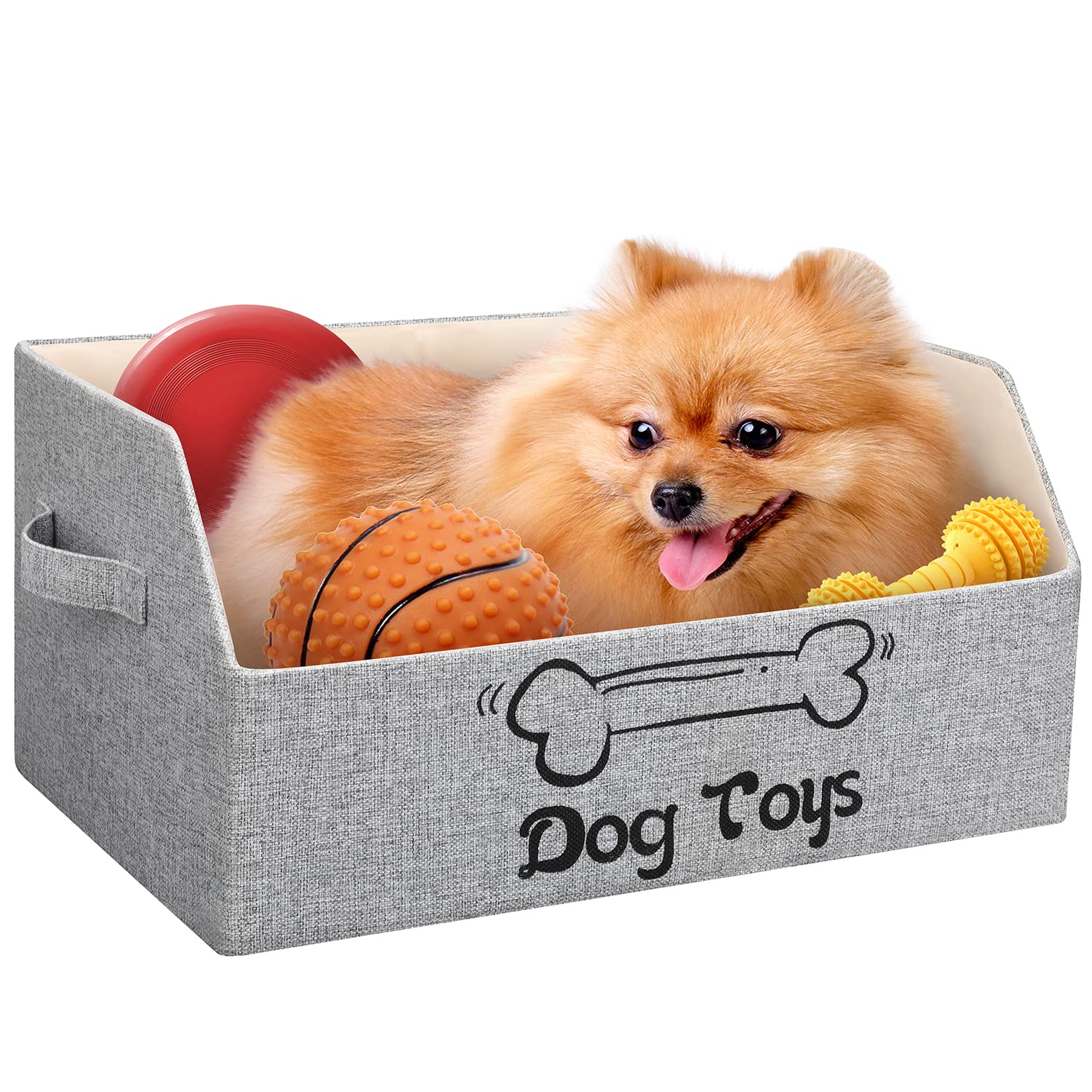 LOVSTORAGE 2X Thicker Large Dog Toy Bin Collapsible Dog Toy Box Sturdy Dog Toy Basket Puppy Toy Storage Bed for Organizing Dog T