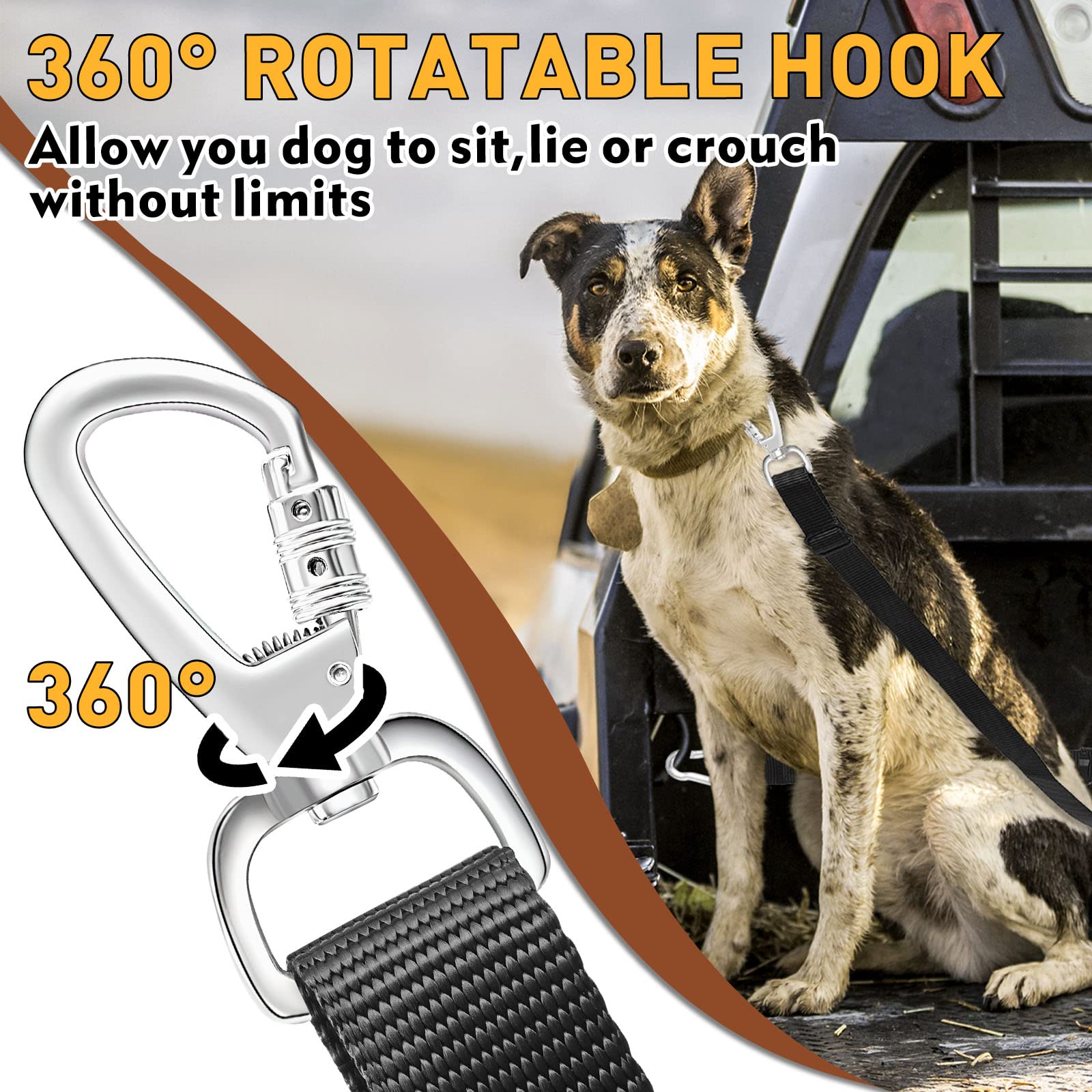 Truck Bed Dog Leash System, Dog Pickup Tether Tie Down, Dog Car Harness Belt Heavy Duty, Pick-Up Restraint Lead Adjustable, Dog Truck Leash For Dogs Up To 150Lbs, Dog Truck Bed Barrier Tie Down Out