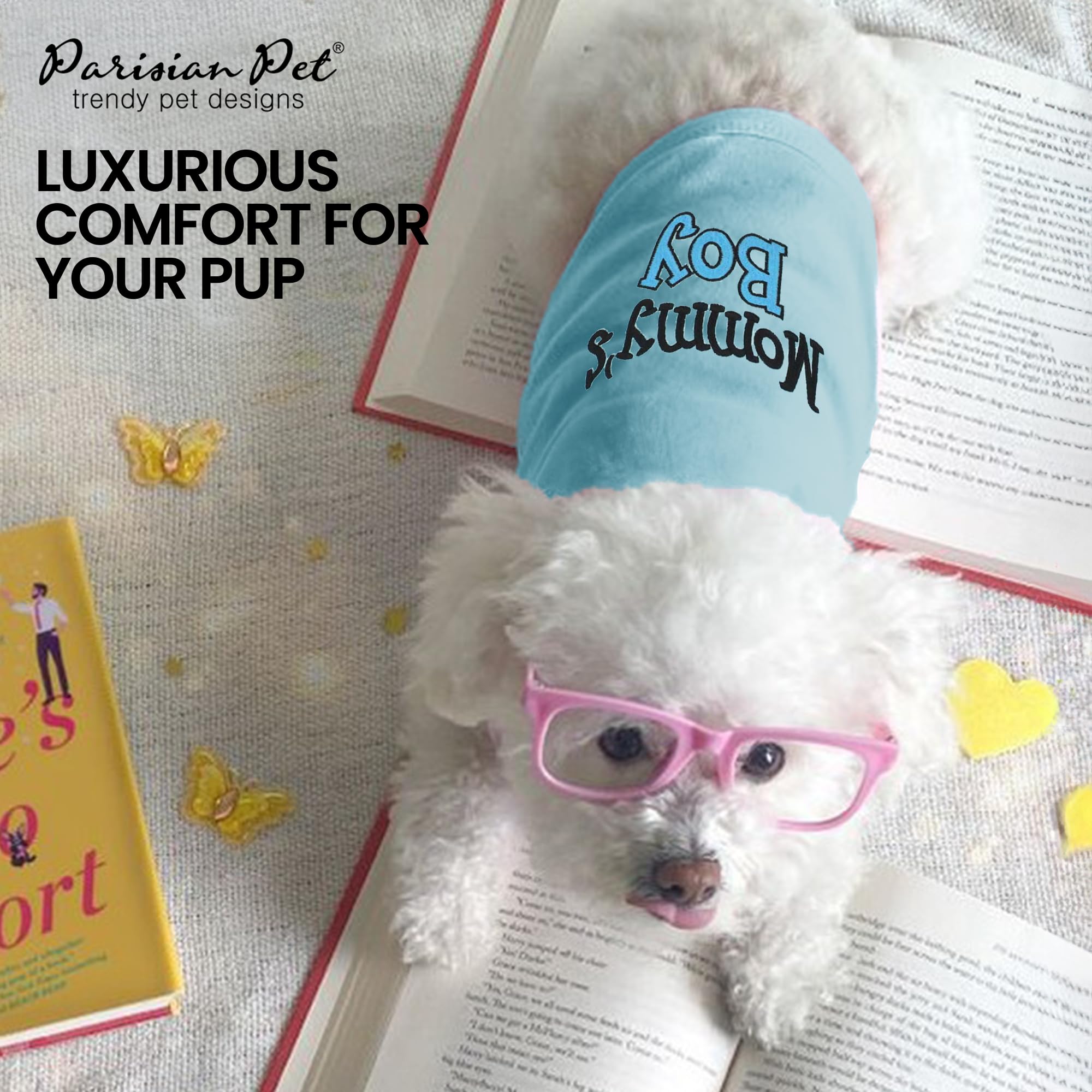 Parisian Pet Dog T-Shirt With Embroidered 'Mommy’S Boy' Words - 100% Cotton Boy Dog Clothes - Breathable Mamas Boy Dog Shirt - Machine Washable Dog Shirts For Small Dogs, Xs