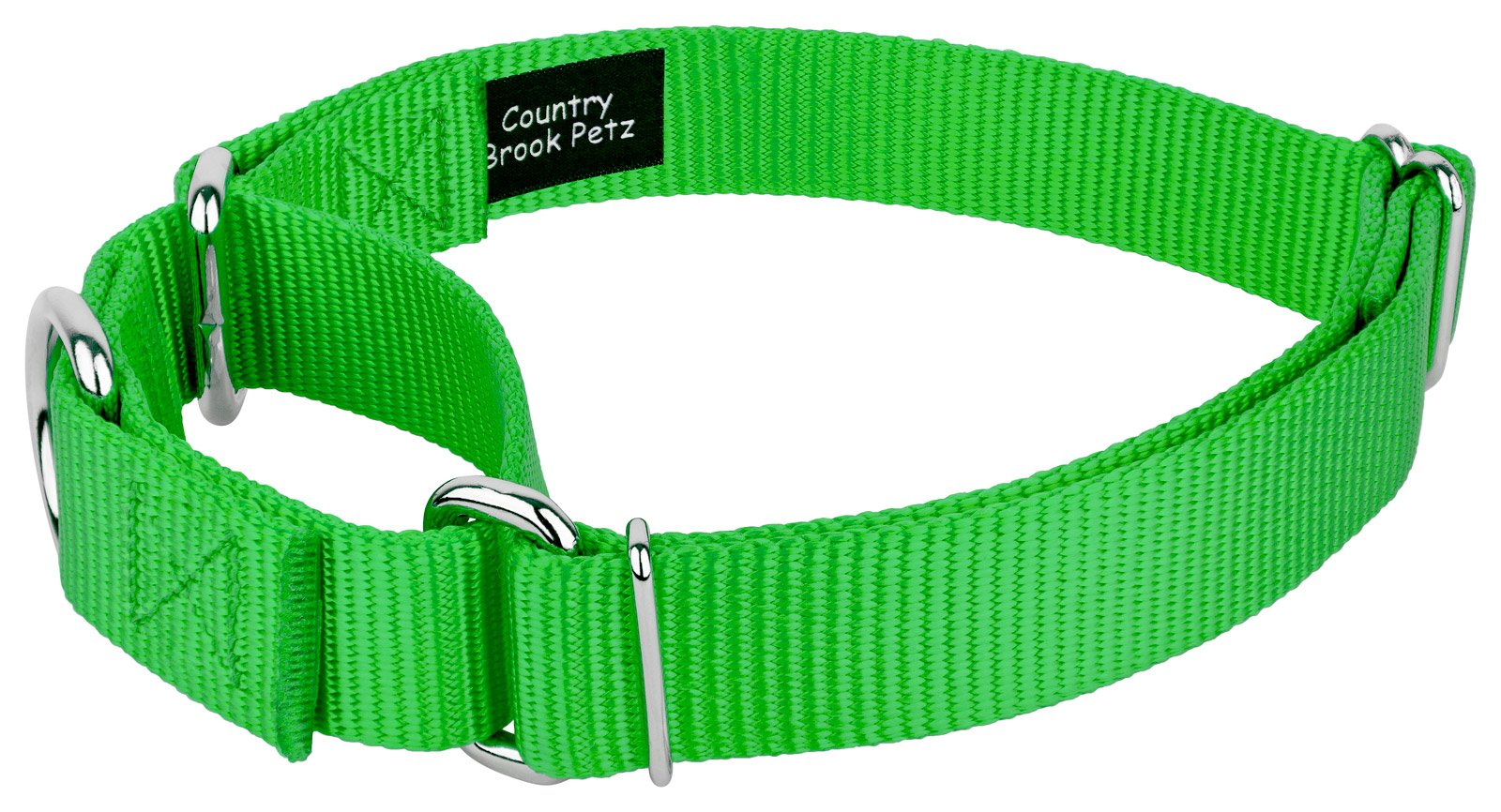 Country Brook Petz - Hot Lime Green Martingale Heavy Duty Nylon Dog Collar - 21 Vibrant Color Options (3/8 Inch Width, Micro)