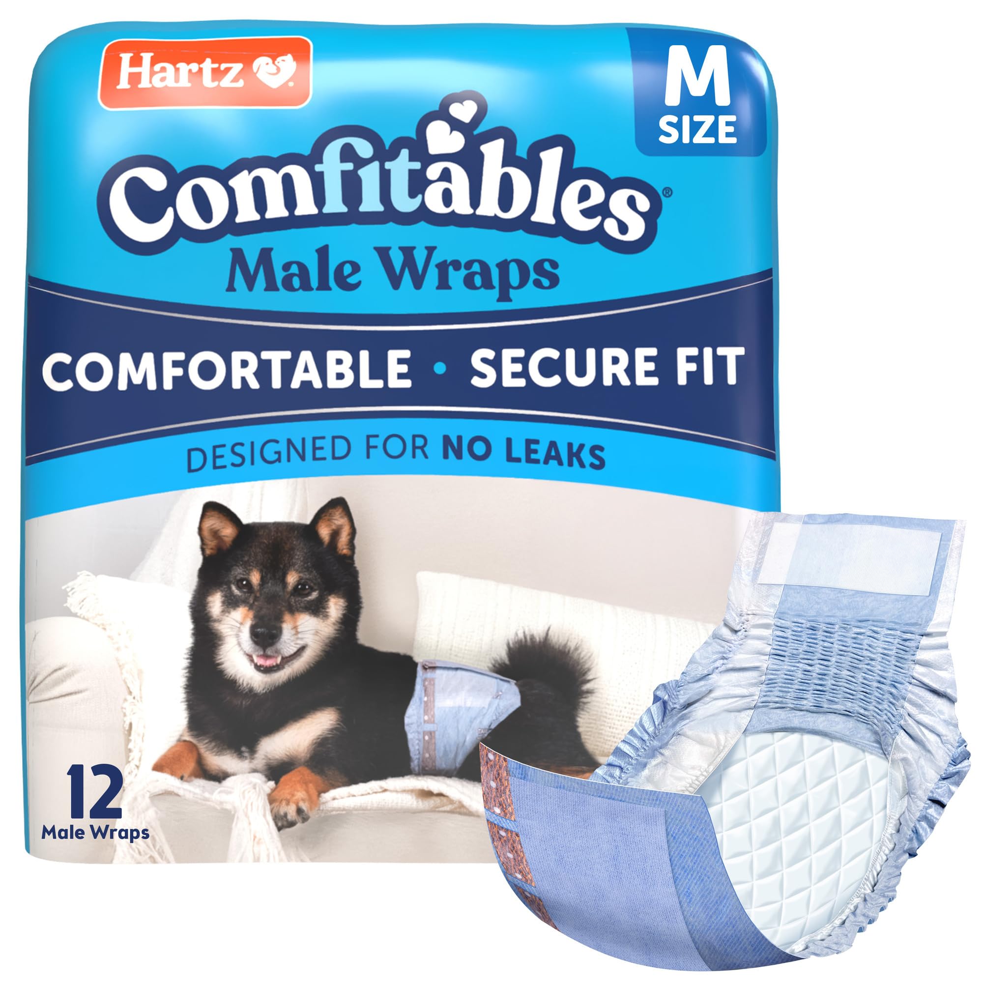 Hartz Comfitables Disposable Male Dog Wraps with Stretchy Waistband, Medium 12 Count
