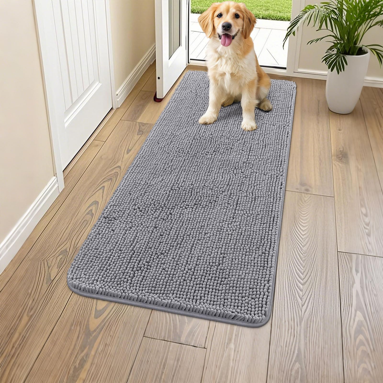 Smiry Dog Door Mat for Muddy Paws 44x24, Absorbs Moisture and Dirt Doormat, Non-Slip Washable Quick Dry Chenille Front Door Mat 