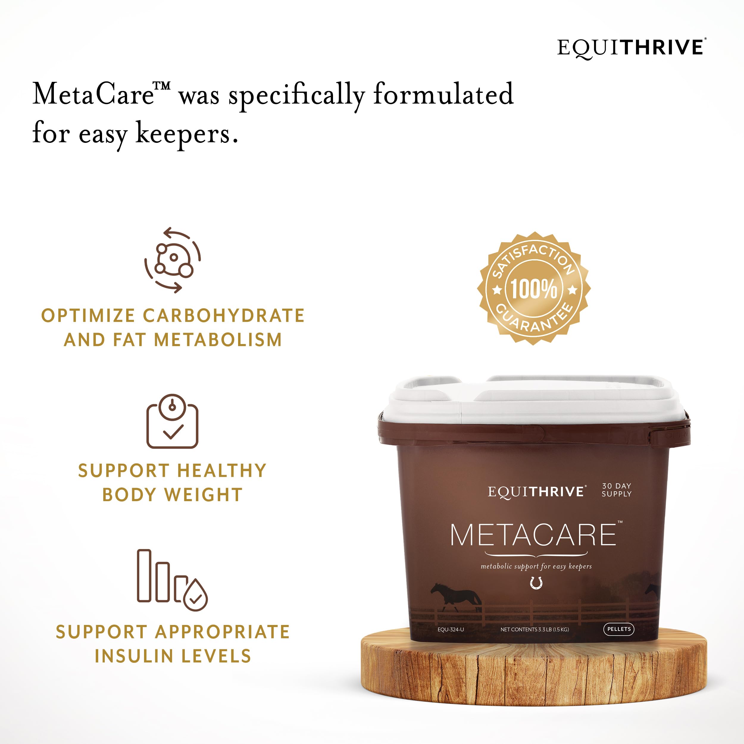 Equithrive MetaCare Horse Supplement Pellets with Resveratrol, Flavonoids and Amino Acids, Equine Metabolic Support, 3.3 lbs, 30
