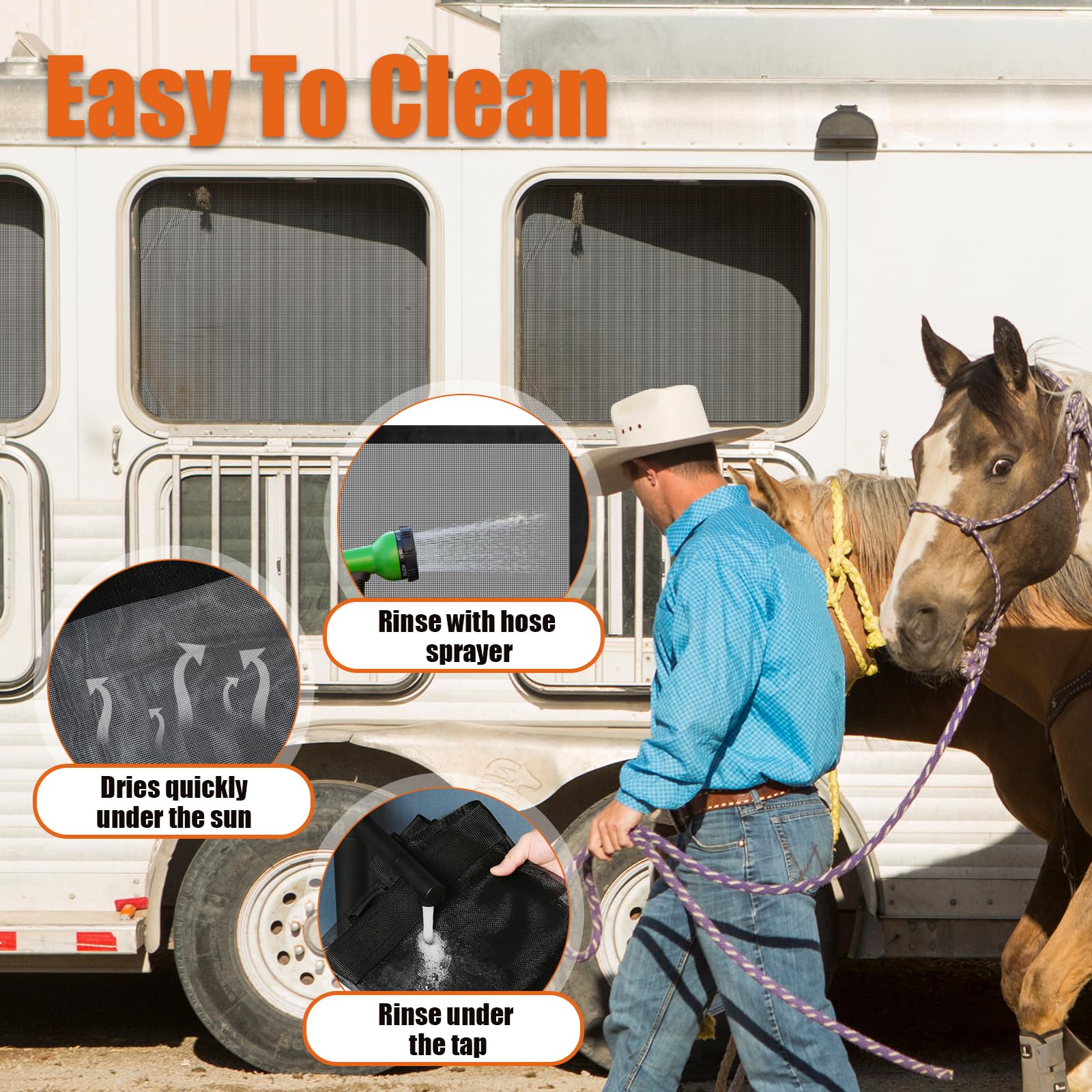 Hryoml Horse Trailer Window Screen With Hook And Loop, Horse Trailer Accessories To Protect The Horse'S Eyes And Ears From Bugs