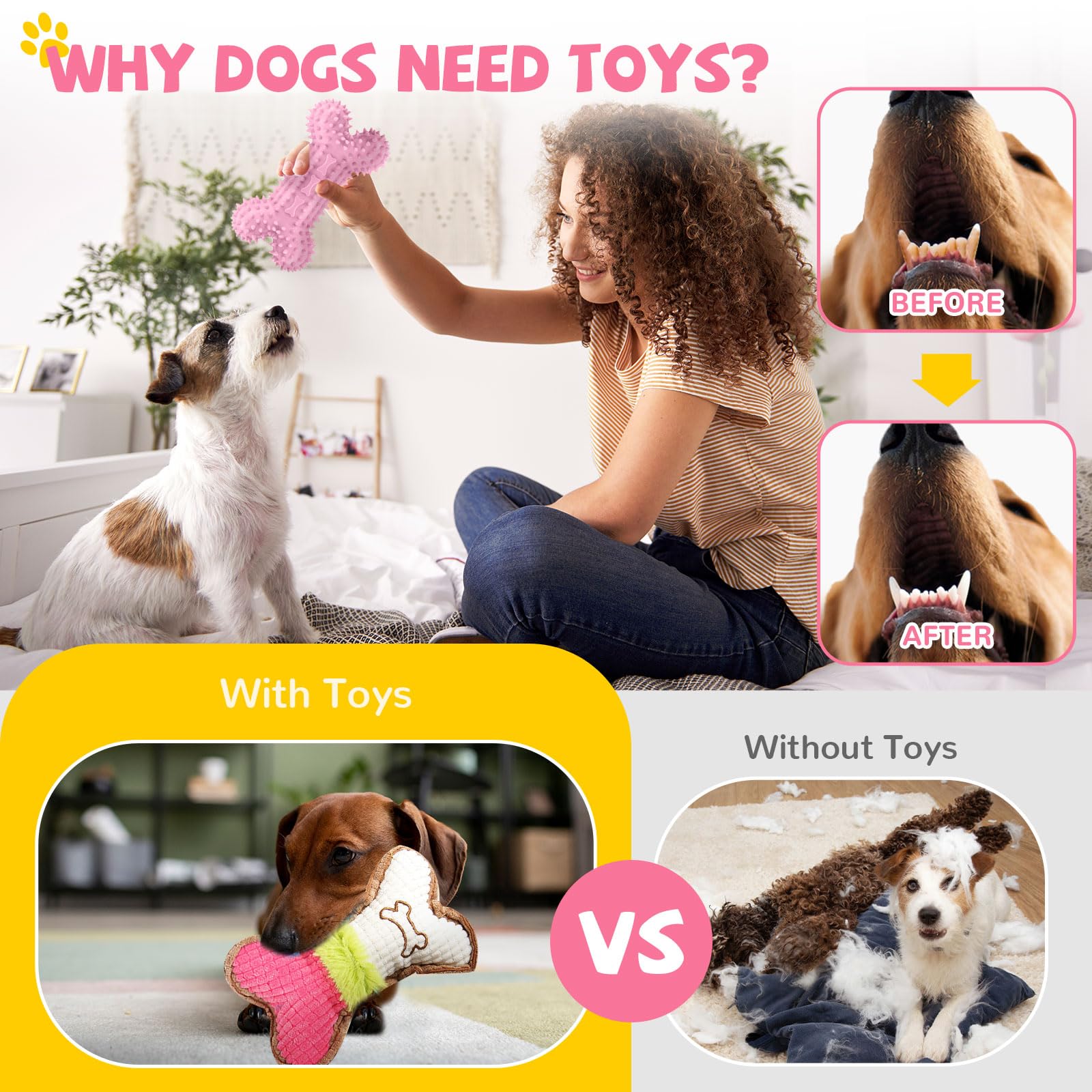 Baejmjk 6 Pack Puppy Teething Toys Pink Small Breed Dog Chew Toys With Rope Cute Soft Rubber Puppy Toys Set For Cleaning Teeth I