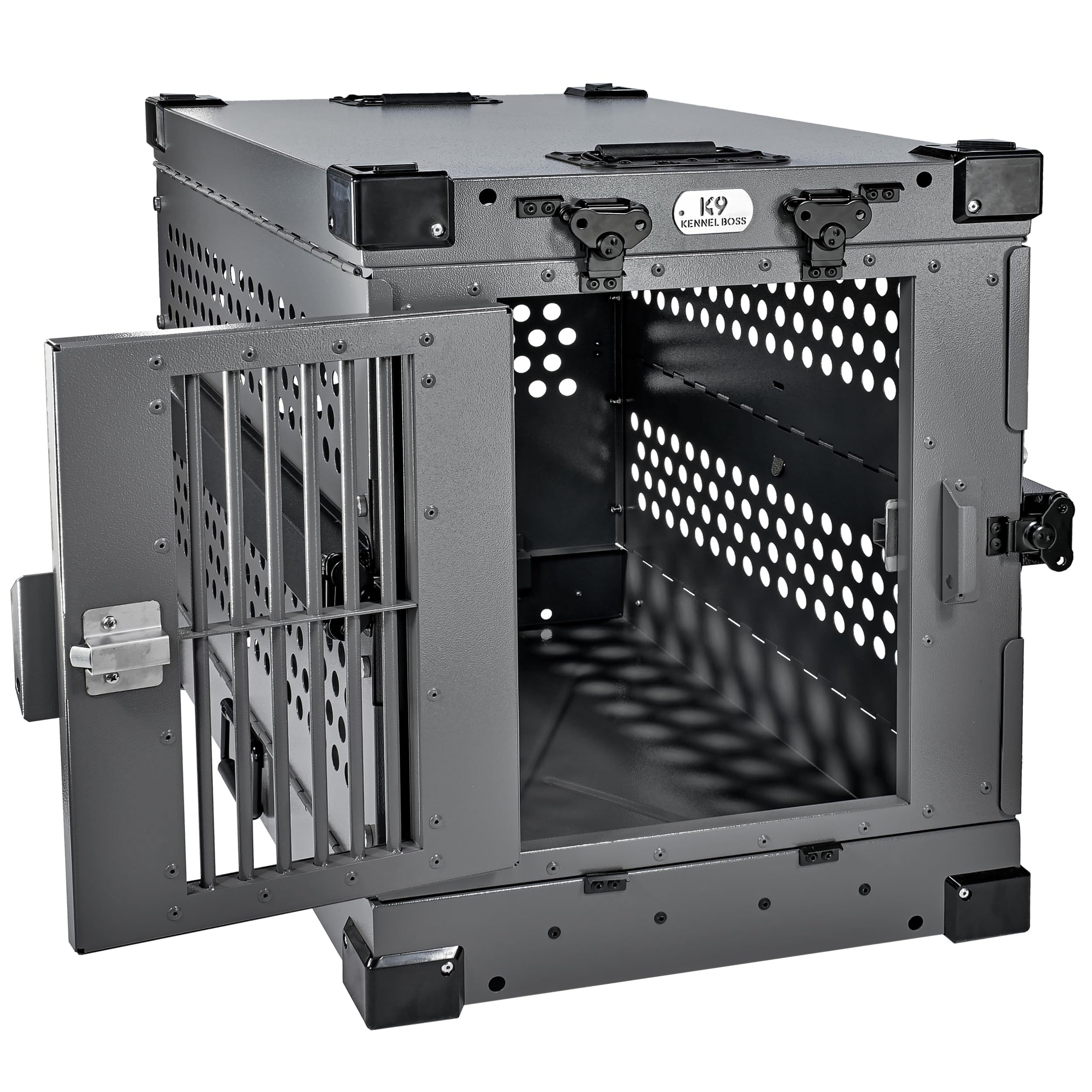 K9 Kennel Boss - Heavy Duty Fully Collapsible Powder-Coated Aluminum Dog Crate - Small (Gray)