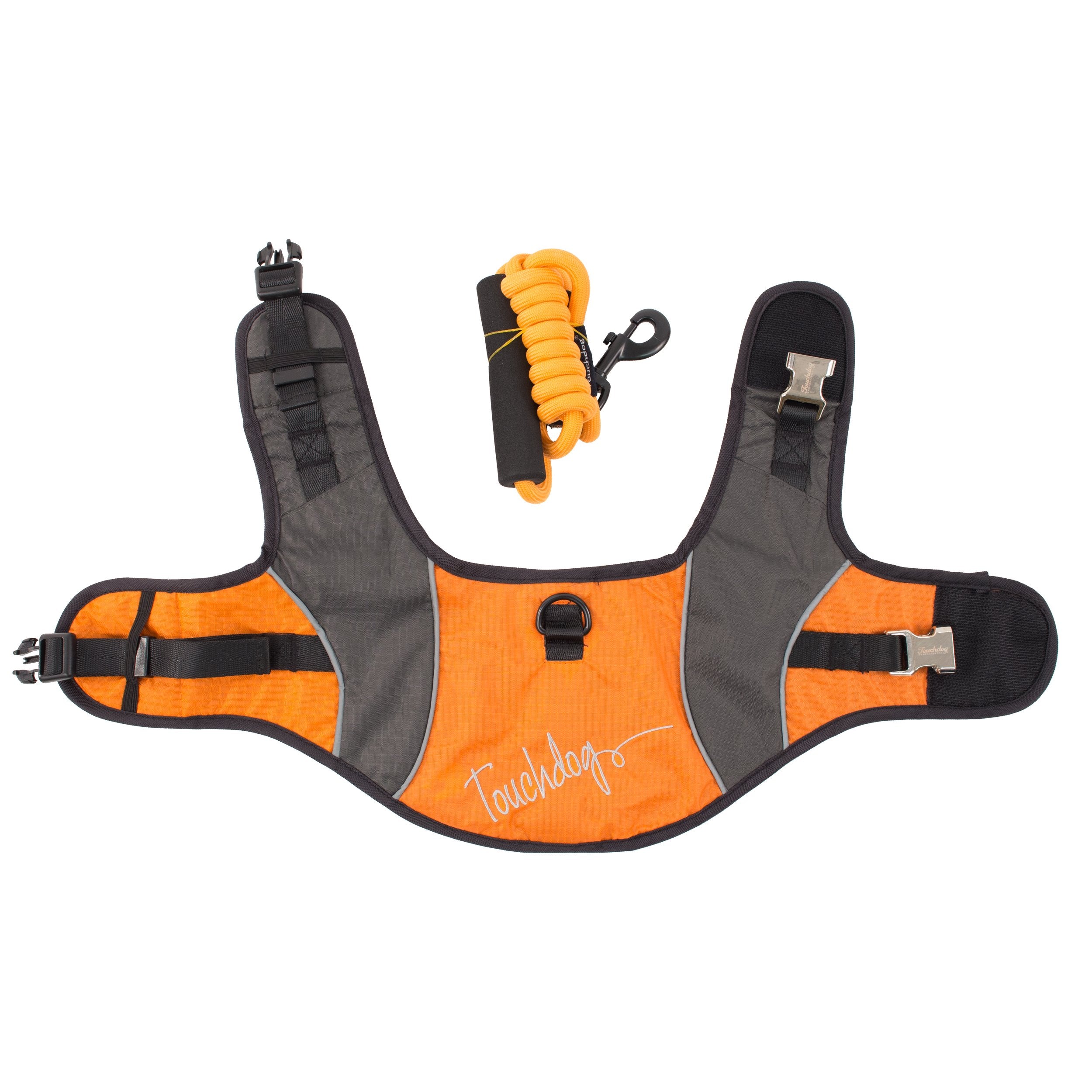 TOUCHDOG Reflective-Max 2-in-1 Premium Performance Adjustable Pet Dog Harness and Leash Combination, Small, Orange, Charcoal G