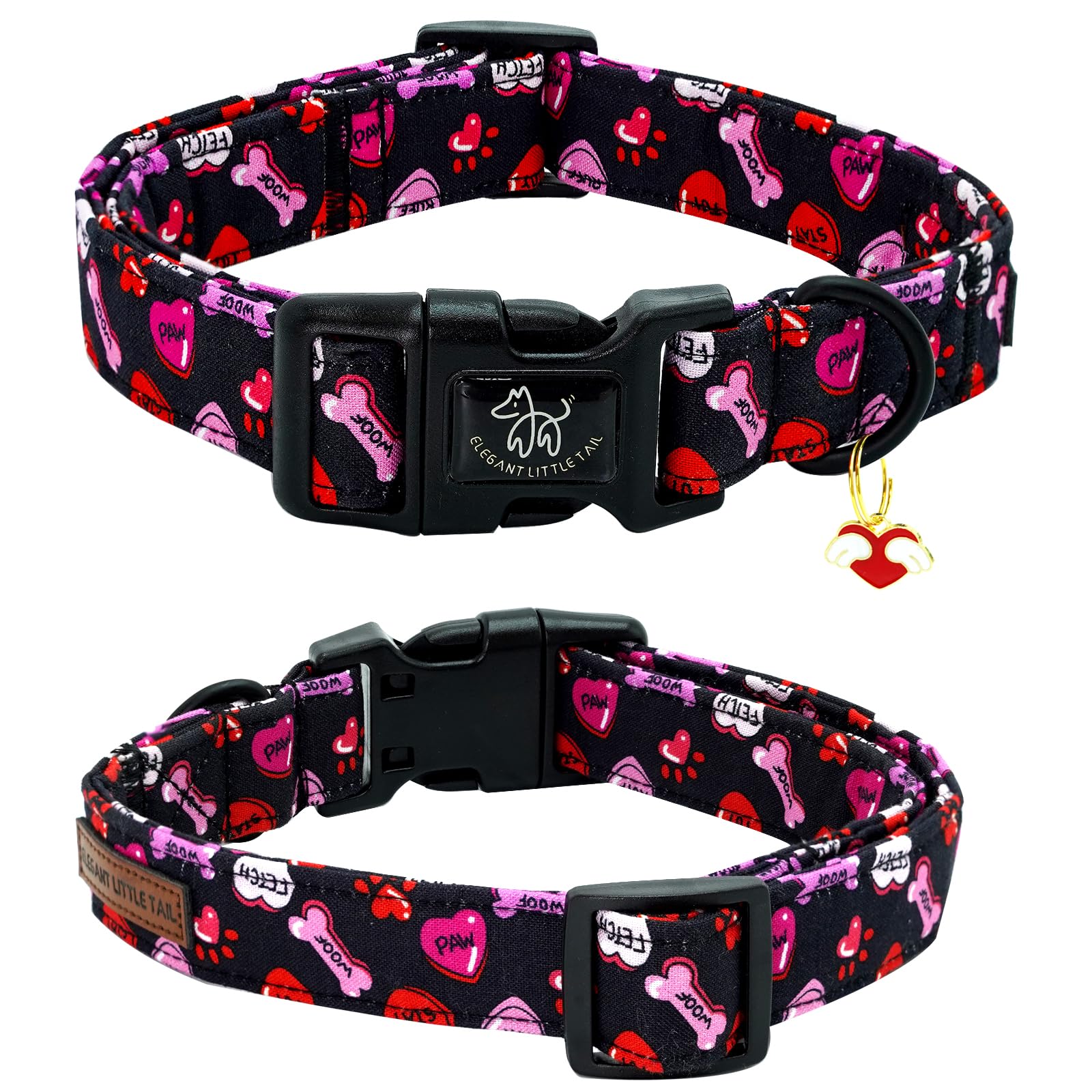 Elegant Little Tail Dog Collar, Red Heart Dog Collars Female Or Male Adjustable Cotton Pet Collar With Quick Release Buckle For