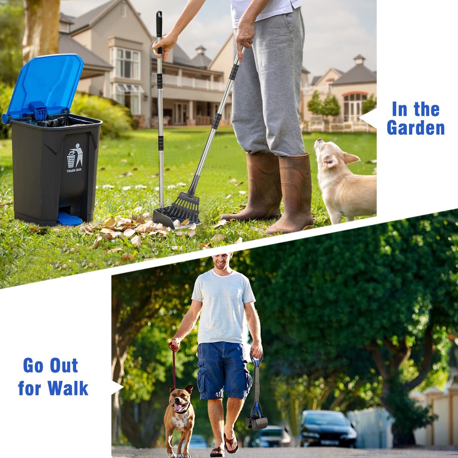 Timingila Pooper Scooper Large Bin,Metal Rake & Tray For Large & Small Dogs Non-Breakable Dog Poop Scooper With 20 Waste Bags Easy To Clean Pet Waste Use On Grass, Dirt Or Gravel - Pet Supplies