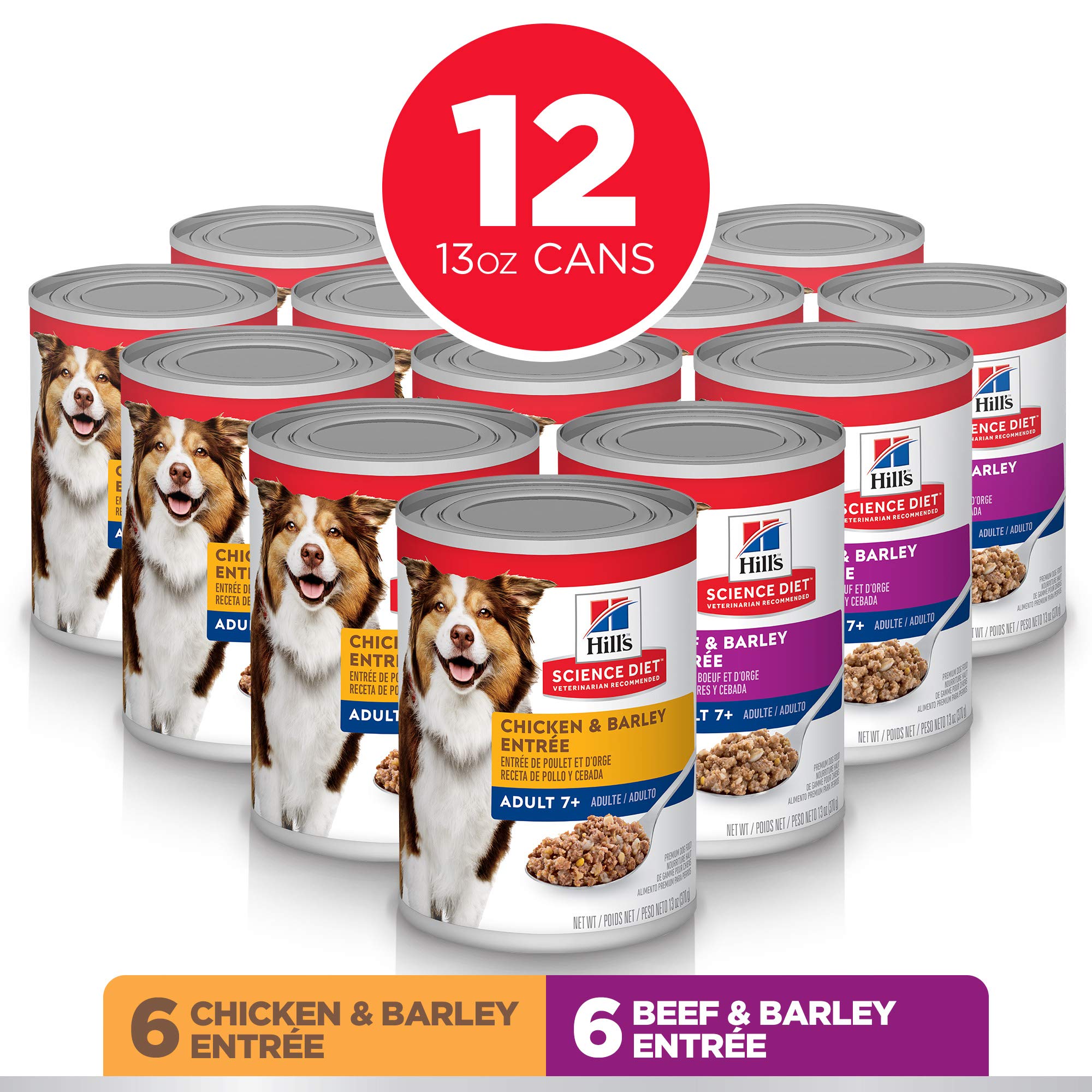 Hills Science Diet Adult 7+, Senior Adult 7+ Premium Nutrition, Wet Dog Food, Variety Pack: Chicken & Barley; Beef & Barley Loa