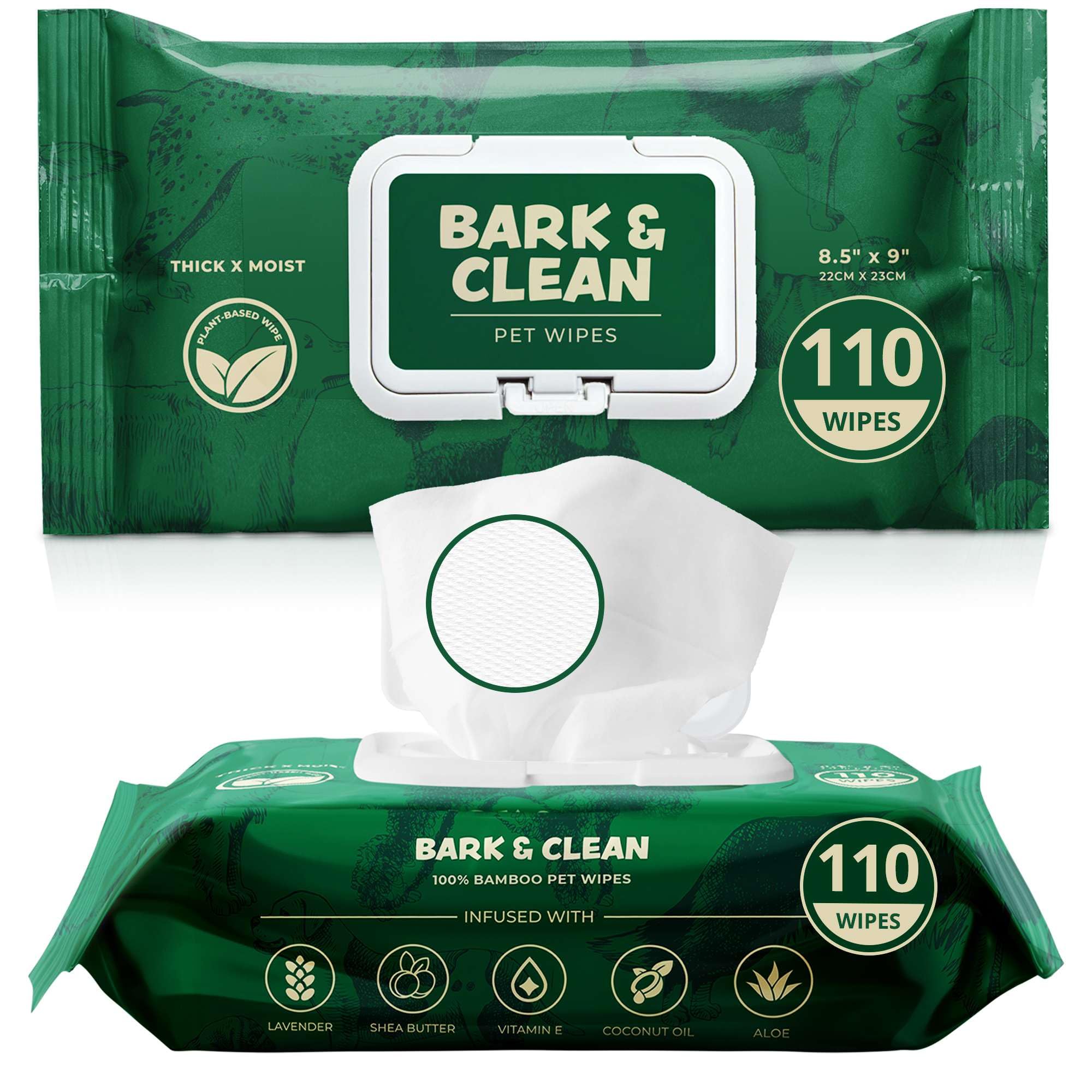 Dog Wipes For Cleaning And Deodorizing - 2 Pack Of 110 8.5'' X 9'' Bamboo Pet Wipes - Compostable, Hypoallergenic Puppy Wipes - 
