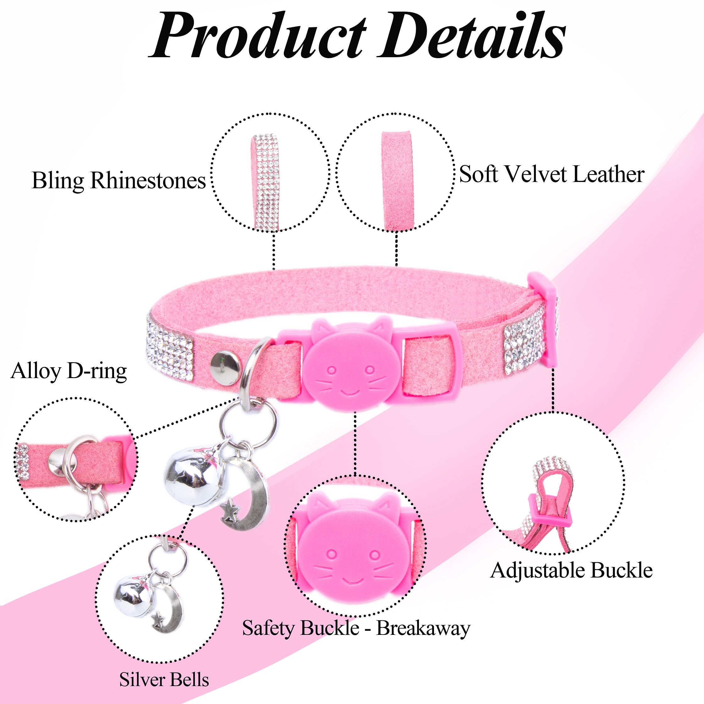 Rhinestone Cat Collar Breakaway With Bell Safety Buckle, Adjustable Diamond Girl Boy Kitty Cute Comfy Collar For Kitten Tiny Lit