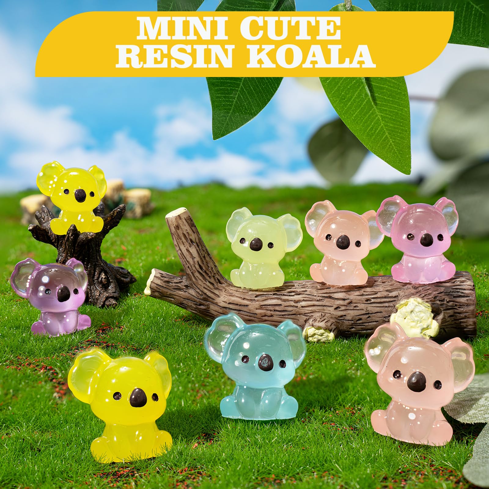 GTUDOR Mini Resin Koala, 24Pcs Luminous Koala Figurines, Glow in The Dark Animal Ornament, Tiny Koalas Statues for Garden Doll R