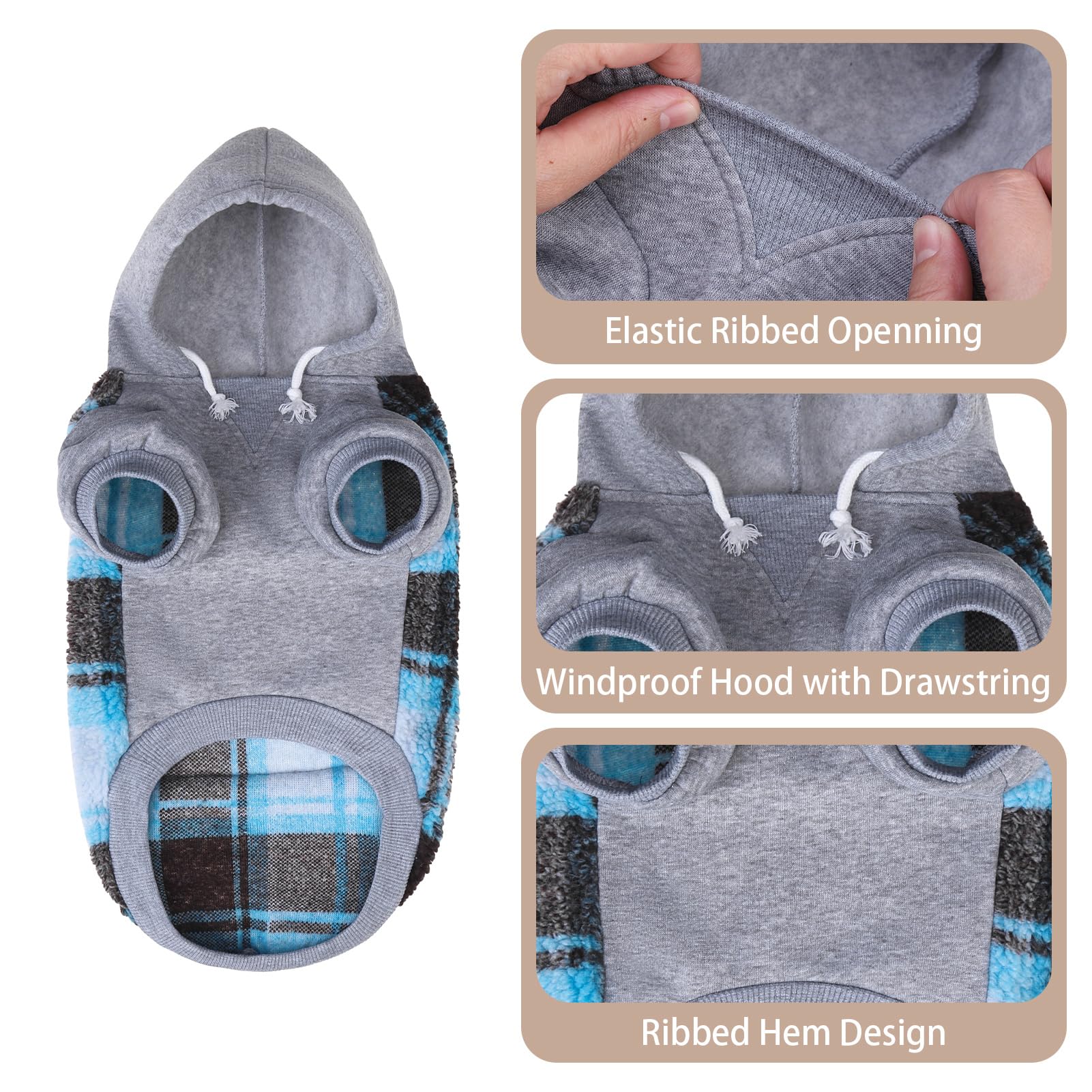 PUPTECK Dog Hoodie Puppy Sweatshirt Warm Dog Sweater Winter Clothes Cold Weather Coats for Small Medium Large Dogs, Blue, S/M