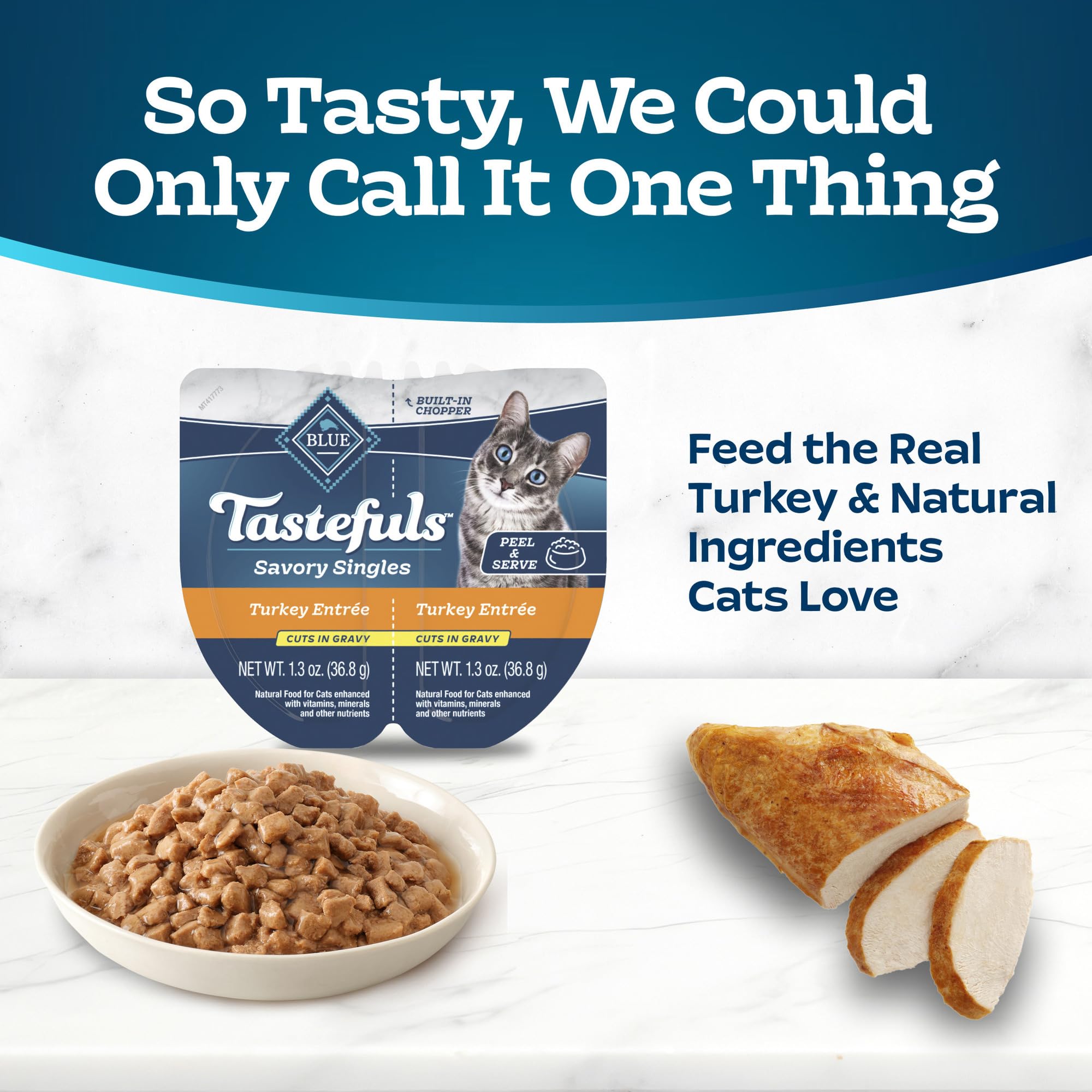 Blue Buffalo Tastefuls Savory Singles Natural Wet Cat Food in Gravy, 2.6-oz. Twin-Pack Tray, Turkey Entre   (24 Count)