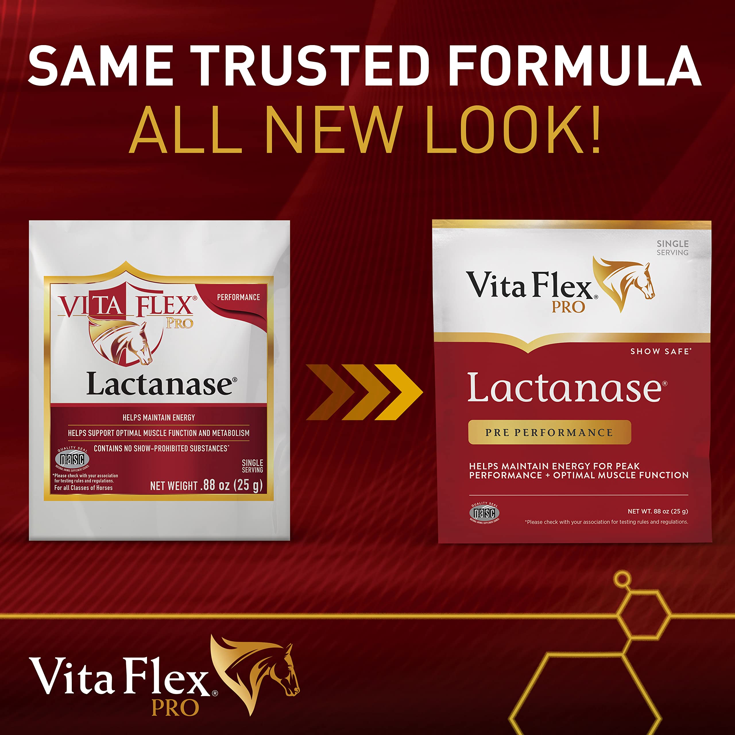 Vita Flex Pro Horse Lactanase Pre Performance Supplement, Show Safe, Single Serve Packet