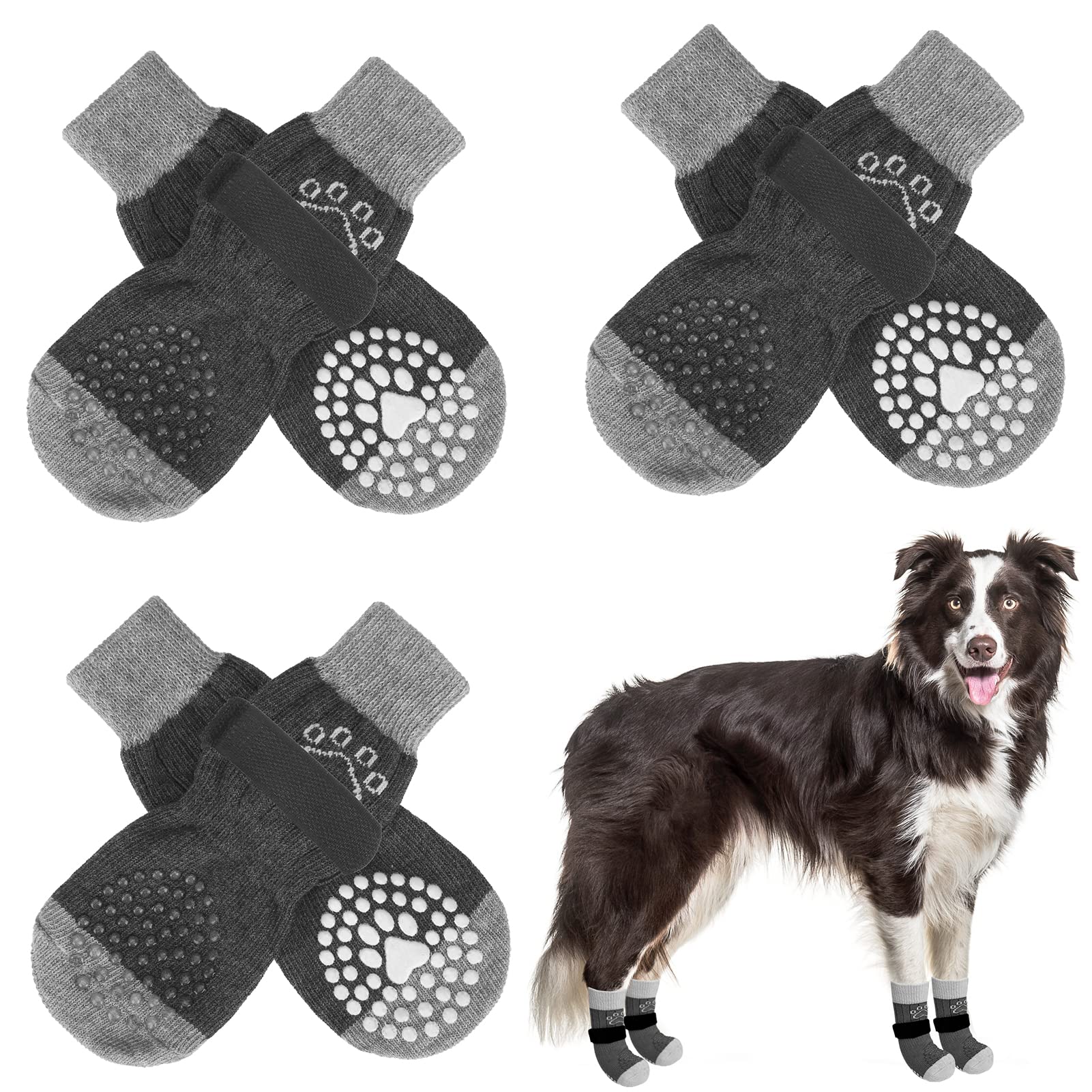 Scenereal Double Side Anti-Slip Dog Socks, Non Slip Dogs Sock For Hardwood Floors, 3 Pairs Pet Paw Protectors Indoor, Prevent Floor Scratching, Stop Licking Paws