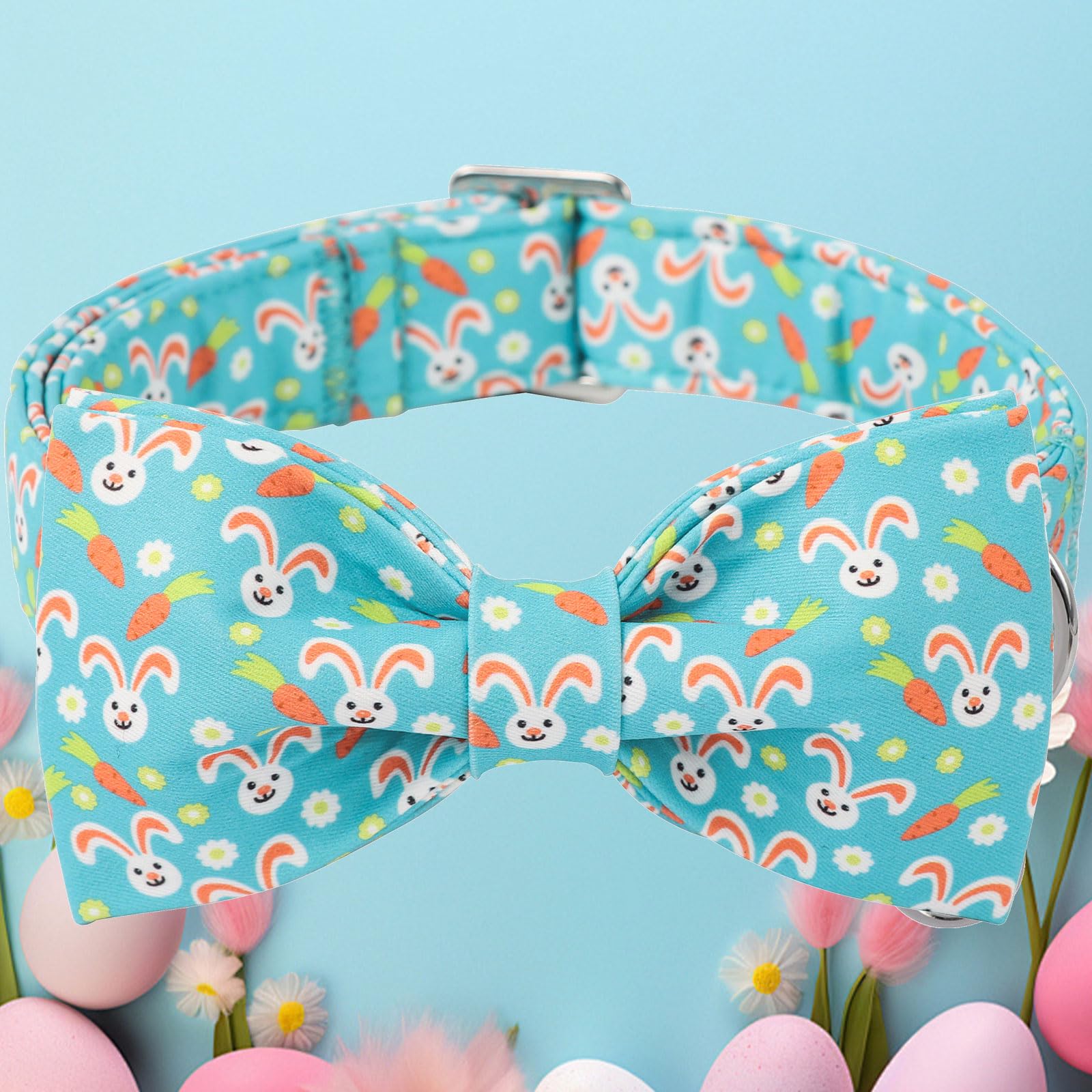 Dogwong Easter Dog Collar Rabbit Dog Collar With Bow Adjustable Bowtie Blue Bunny Dog Collars For Small Medium Large Dogs