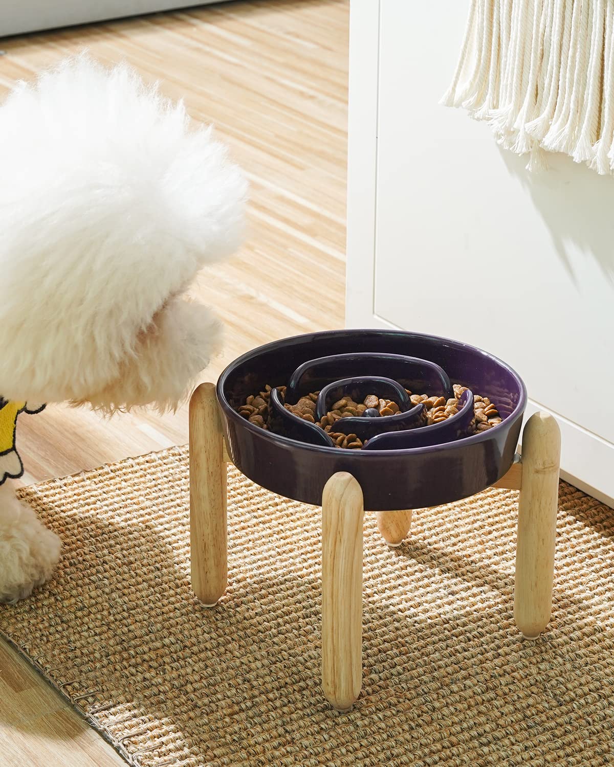 LE TAUCI Ceramic Slow Feed Dog Bowls, Elevated for Small and Medium Breed Dogs, Anti-Gulping Pet Feeding Dishes, Maze Purple, 1.