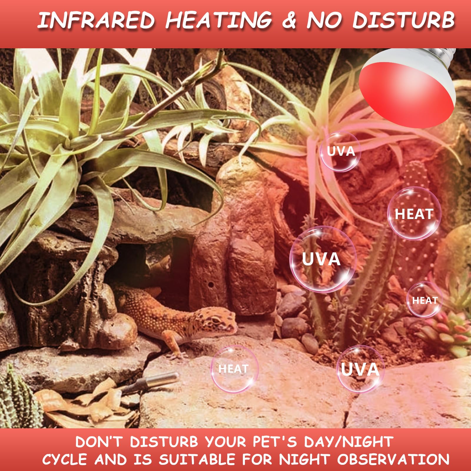 LUCKY HERP Infrared Heat Lamp, 40W Reptile Heat Lamp 2 Pack Red Heat Lamp Bulbs, Infrared Basking Spot Heat Light Bulb, Amphibia