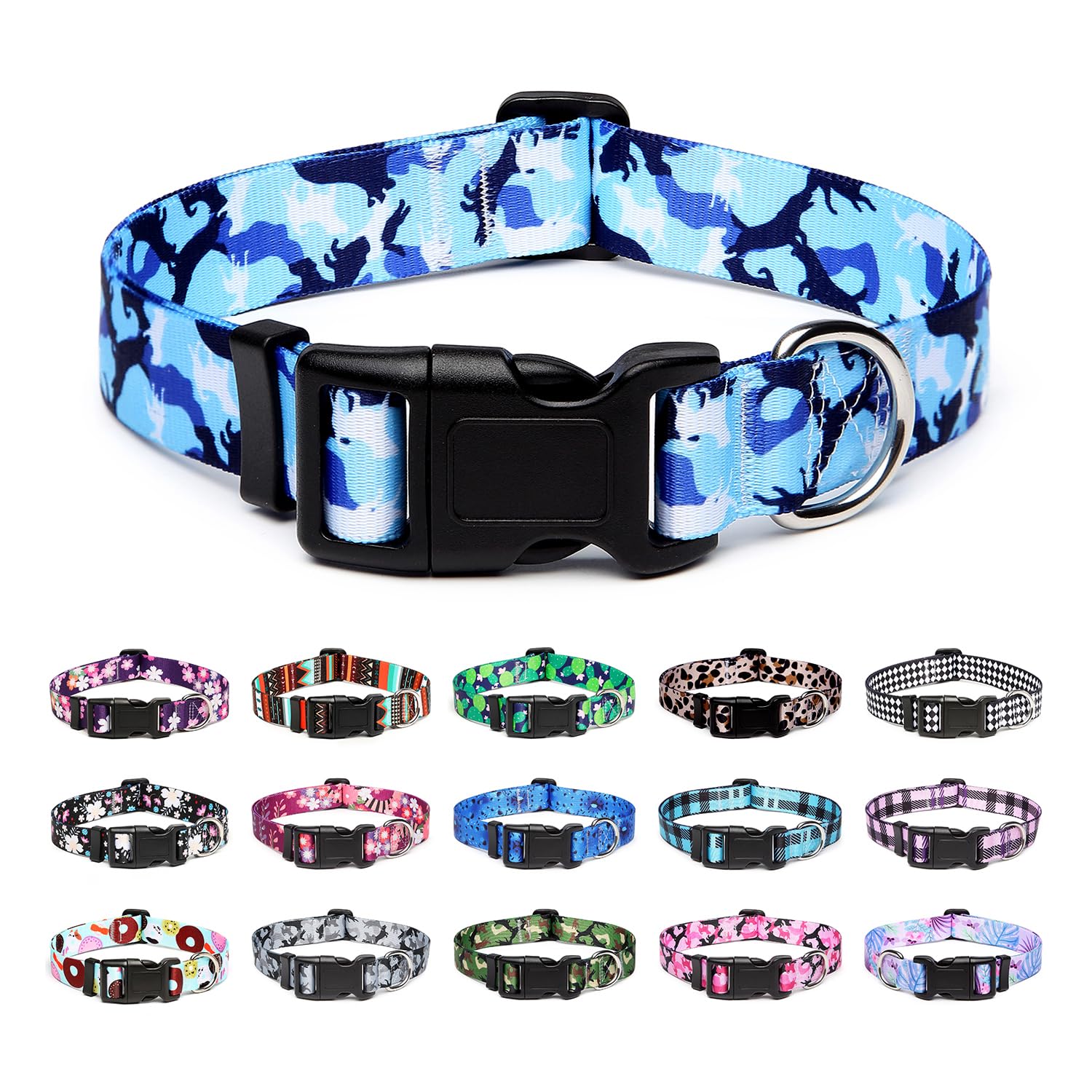 Mercano Adjustable Dog Collar - Special Design Patterns, Soft Nylon Comfortable Durable Pet Collar For Small Medium Large Dogs (M, Dog Camouflage Blue)