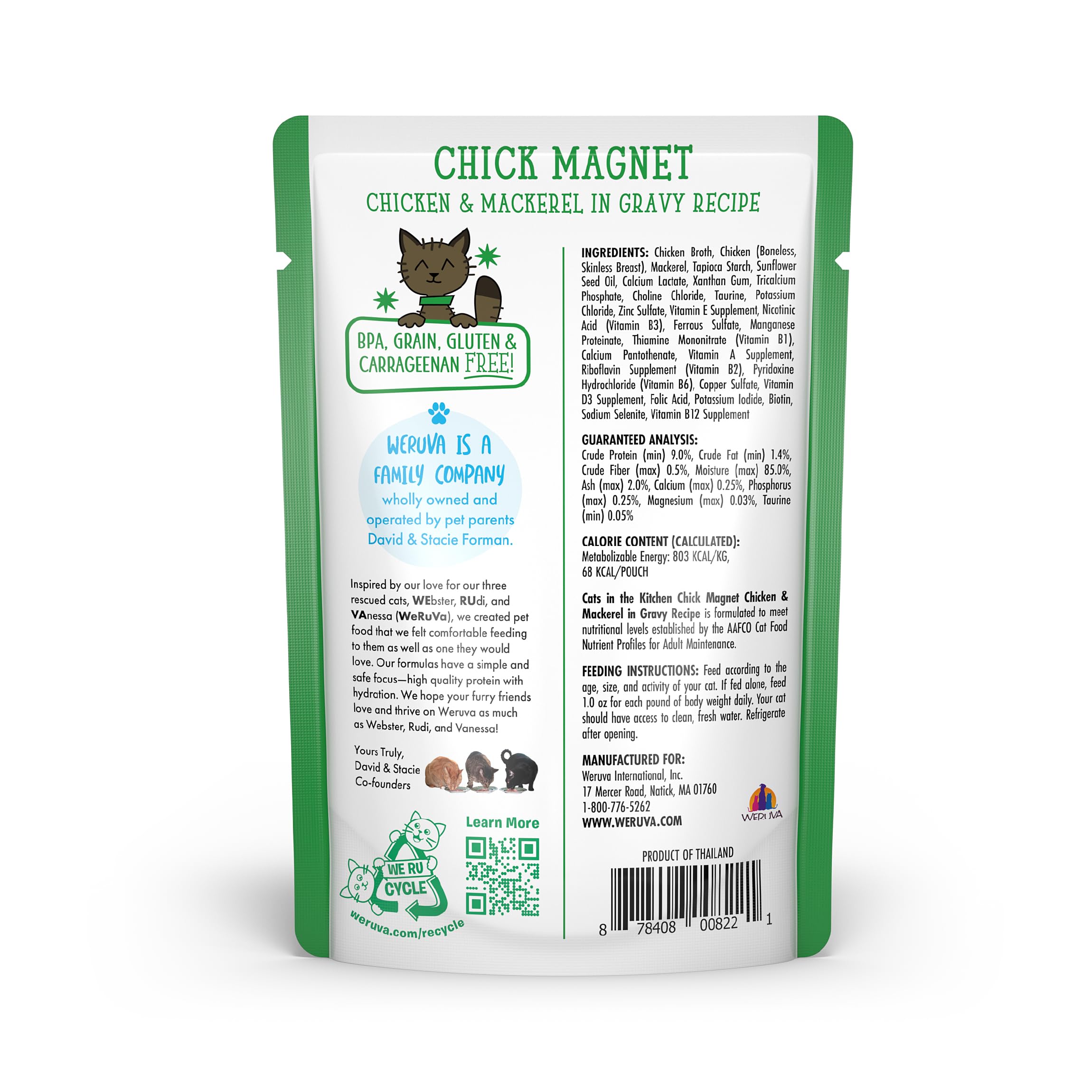 Weruva Cats in The Kitchen, Chick Magnet with Chicken & Mackerel in Gravy Cat Food, 3oz Pouch (Pack of 12)